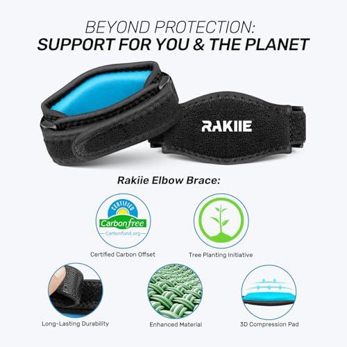 Rakiie Rakiie Elbow Brace 2 Packs for Tendonitis, Adjustable Golf and Tennis Elbow Relief for Men and Women