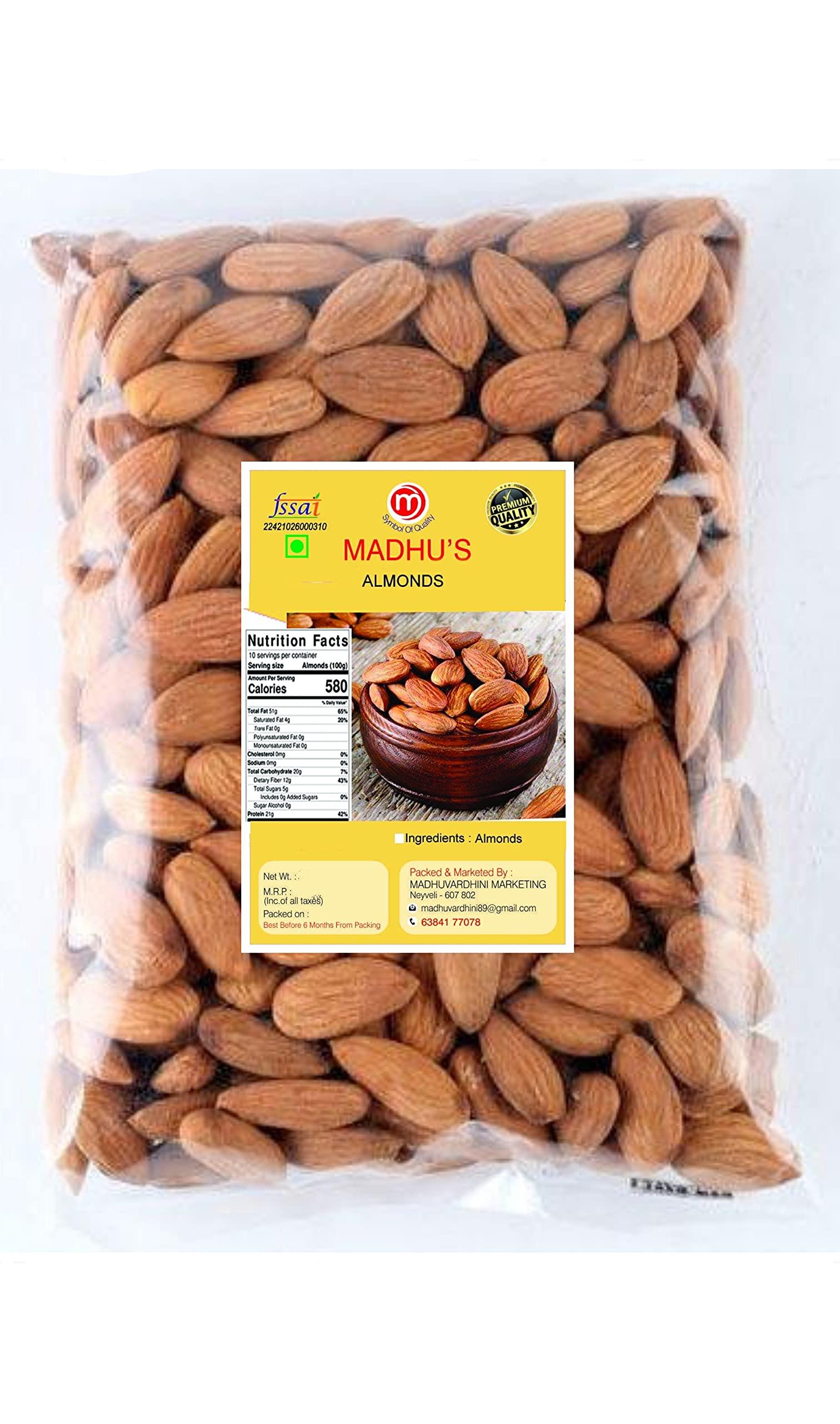 MADHUS MADHUS CALIFORNIA ALMONDS/ BADAM 1KG/ NON PARIEL ALMONDS/ badam almond 1kg/ nuts 1kg