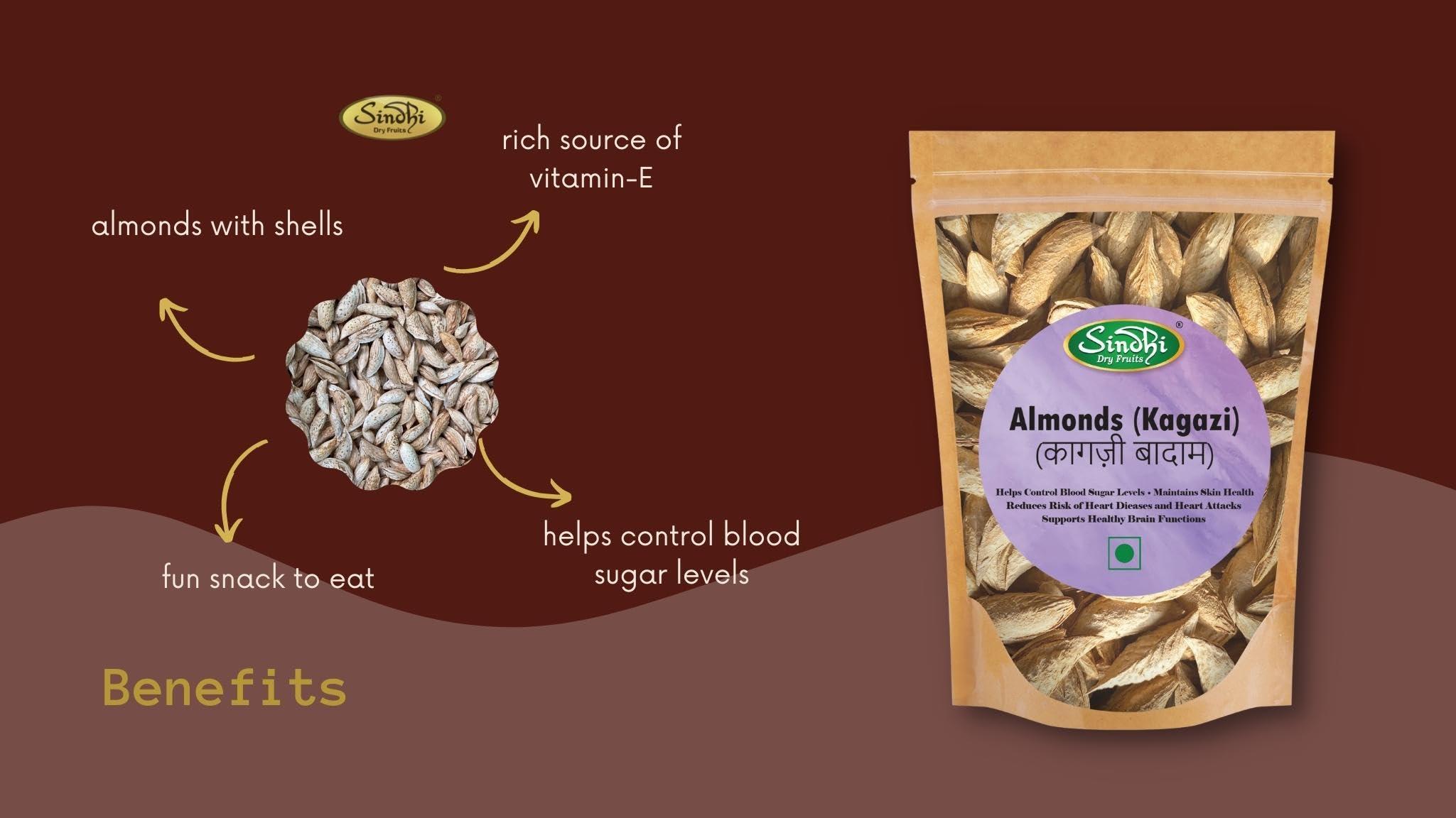Sindhi Sindhi Dry Fruits Kagazi Badam, Almonds with Shells, Contains Kagazi Giri, Sitarbai Badam, Premium Afghan Inshell Almonds, Natural Soft Shell Almonds, 500 Grams