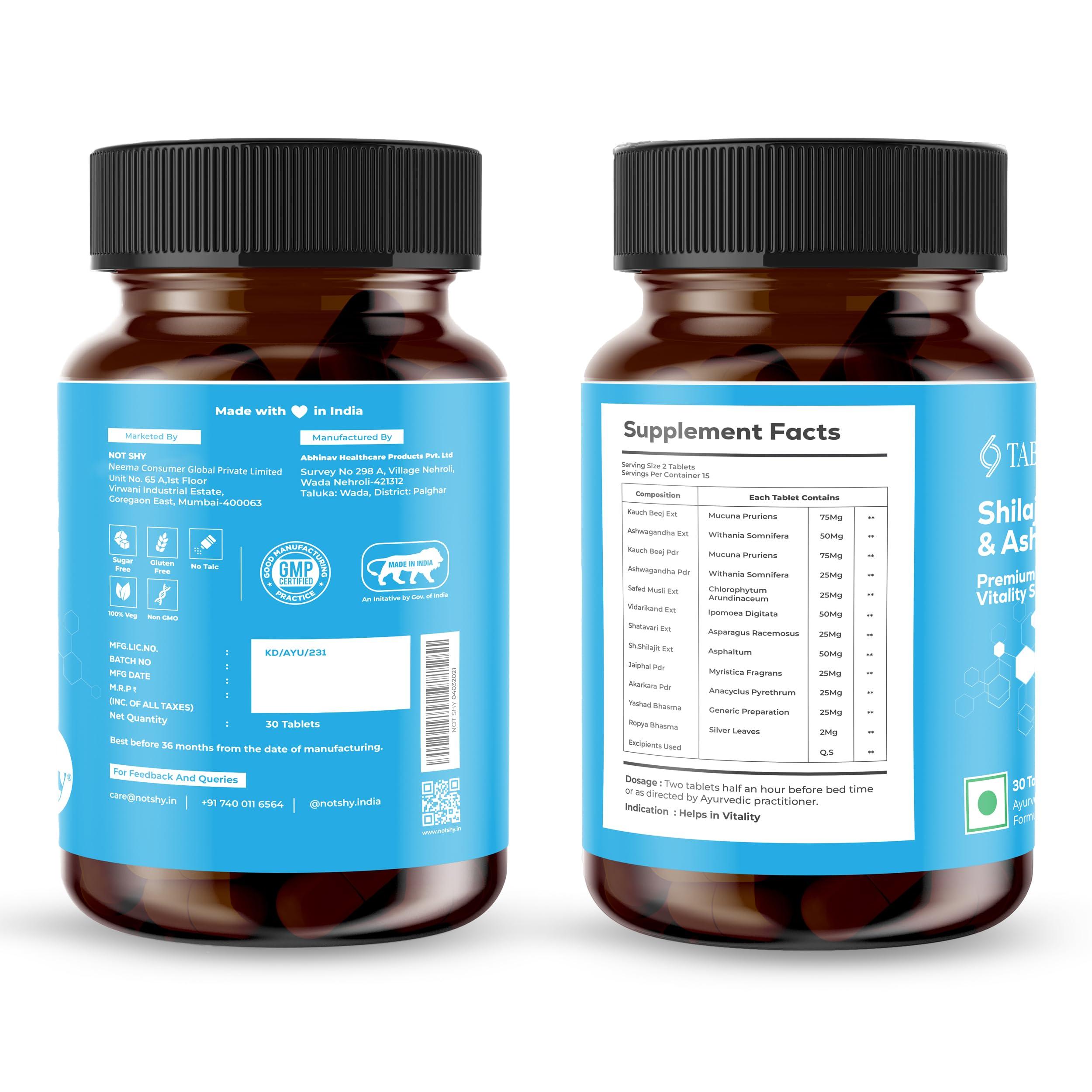 TABB-69 TABB-69 Notshy | Ayurvedic Supplement With Ashwagandha, Kaunch Beej Safed Musli Extracts, | 1 Bottle Of (30 Tablets)