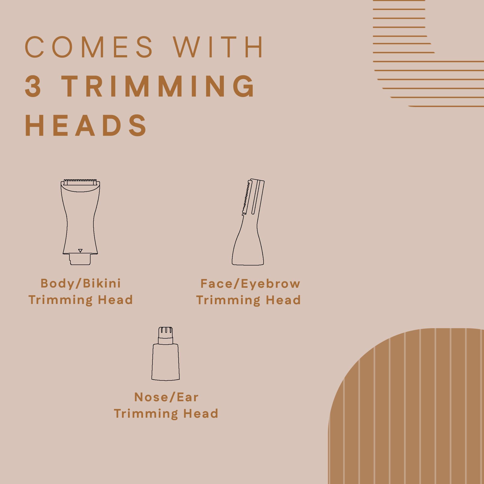 WINSTON Winston Rechargeable Electric 3-in-1 Full Body and Bikini Trimmer for Women - 90 Min, Safe for Sensitive Area, Multi-Grooming Eyebrow Trimmer, Body and Bikini Trimmer - 1-Year Warranty