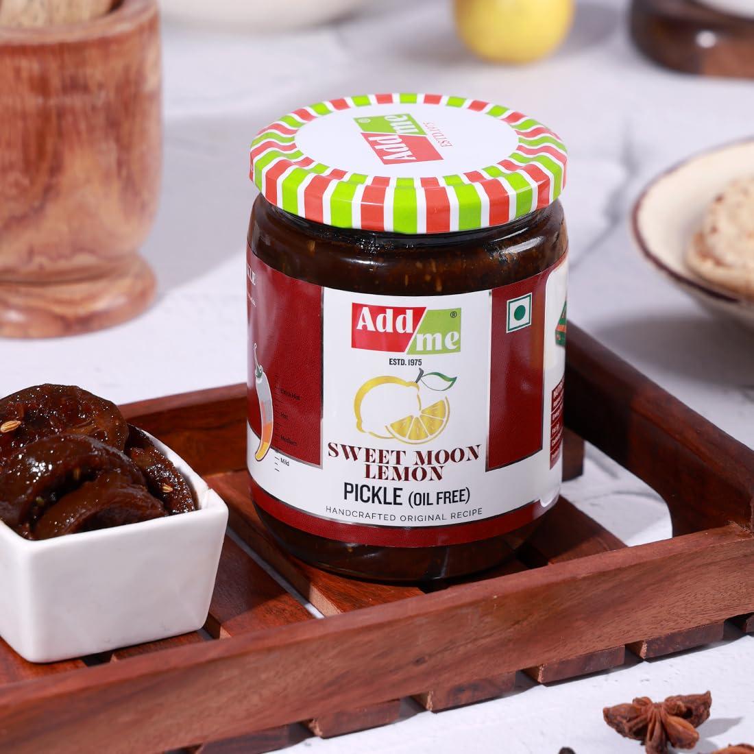 Add me Add me sweet lemon pickle 600 gm | Khatta Meetha nimbu ka achar, lemon pickle sweet and sour without oil sweet lime pickle Homemade Recipe & Taste Glass Pack.