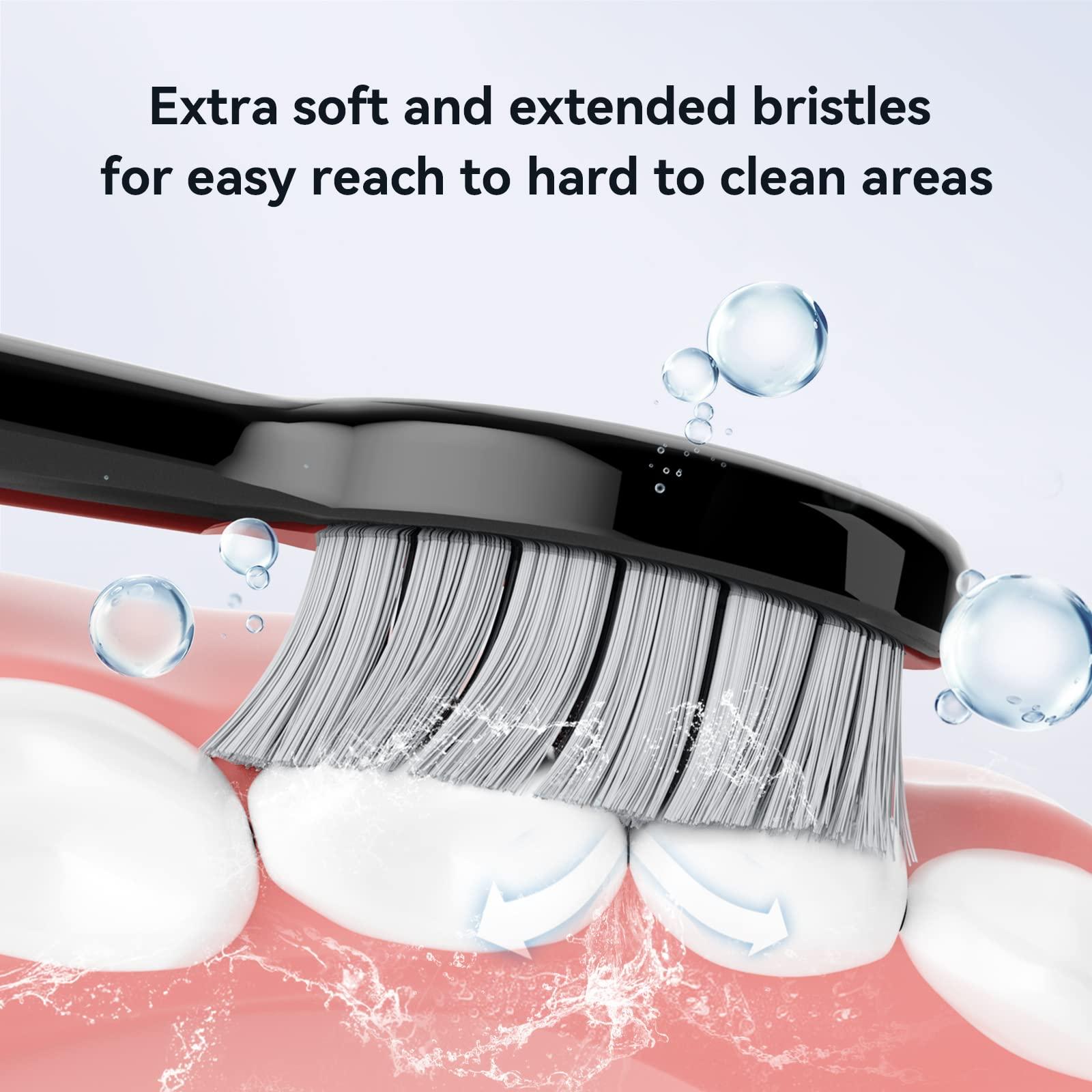 JTF JTF Electric Toothbrush Replacement Brush Heads Compatible with P200 Sonic Toothbrush, Extra Soft Bristles (3 Pack-Black)