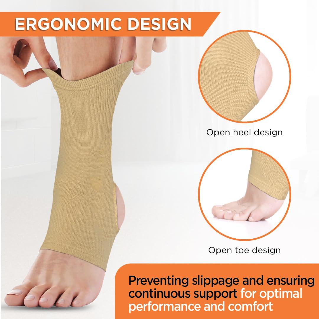 Vissco Vissco Anklet, Ankle Support for Injured Ankles, Arthritic Pain, Swelling, Stiff Joints, Pain Reliever for Strained or Sprained Ankles - Large (Beige)