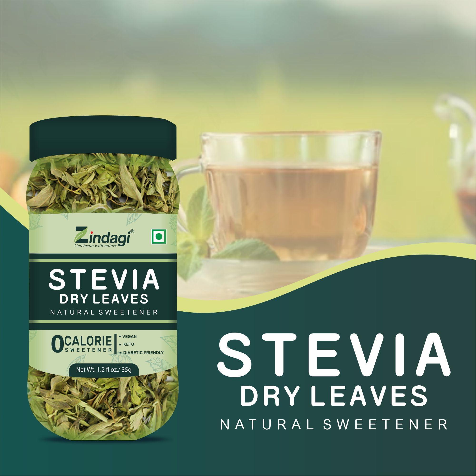 ZINDAGI Zindagi Stevia Dry Leaves 35gm & Stevia White Powder 50gm - Natural Stevia Sugar Subsitute - Sugarfree (Stevia Combo Pack)