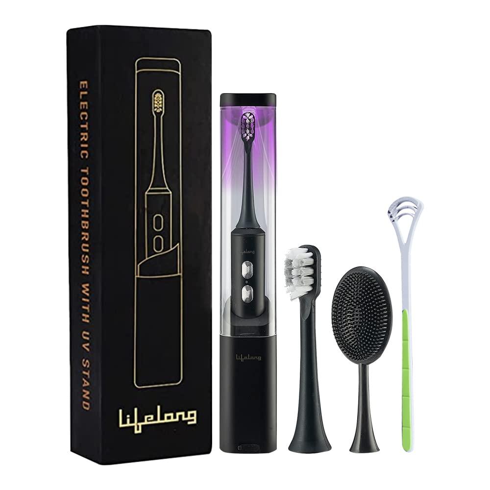 Lifelong Lifelong Electric Toothbrush with UV sealed Sterilization|Free Clove Dental Care Plan|3X Plaque Removal | Ideal for Sensitive Gums & Teeth, Fresh Breathe & Brighter Smile |1 Handle,2 Brush Heads,1 Charging cable,1 tongue cleaner| Upgrade to Advanced