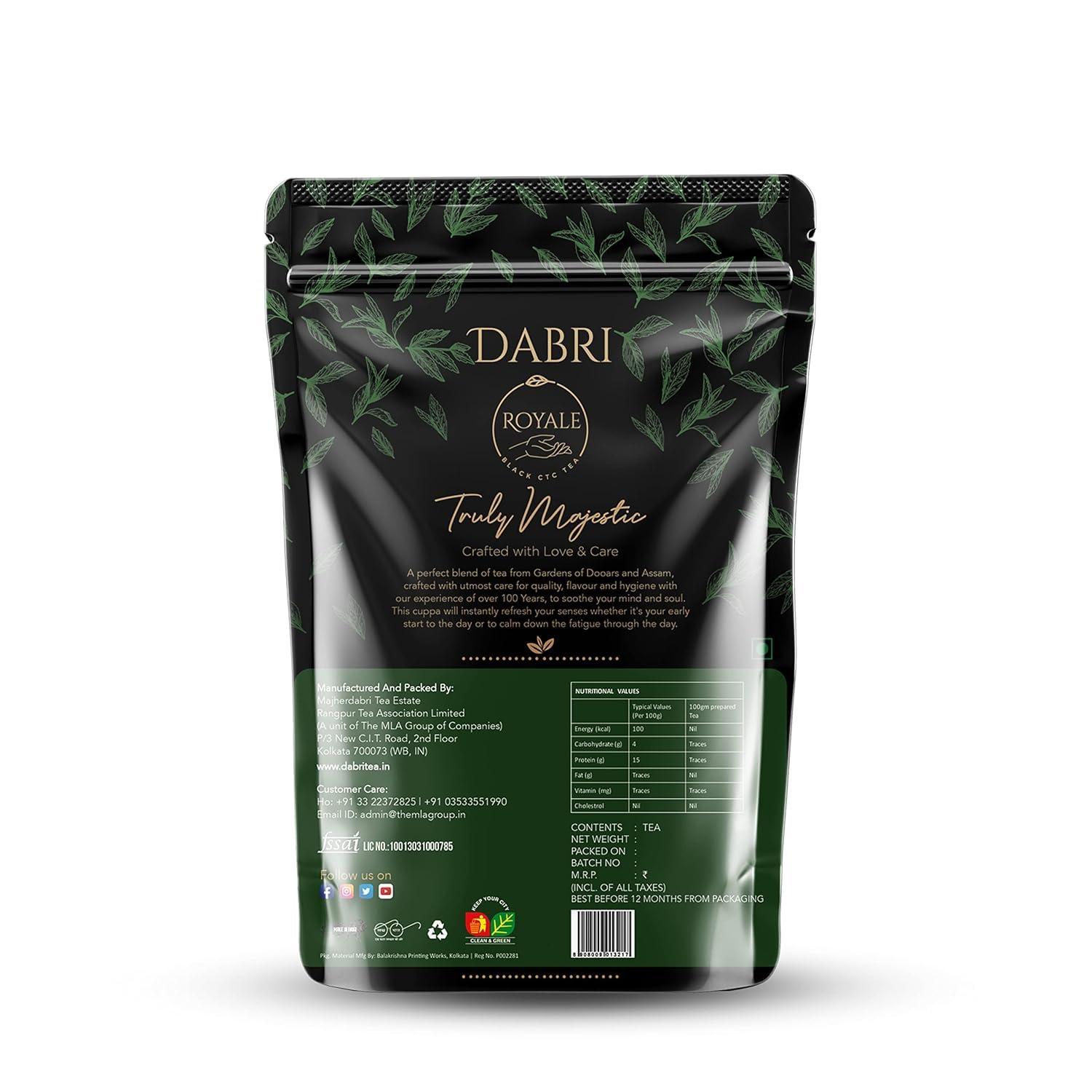 DABRI Dabri Royale Black Strong CTC Tea Chai Patti long Leaf 1kg | 100% Pure Premium kadak Chai Patti | Aromatic & Rich 1Kg Pouch