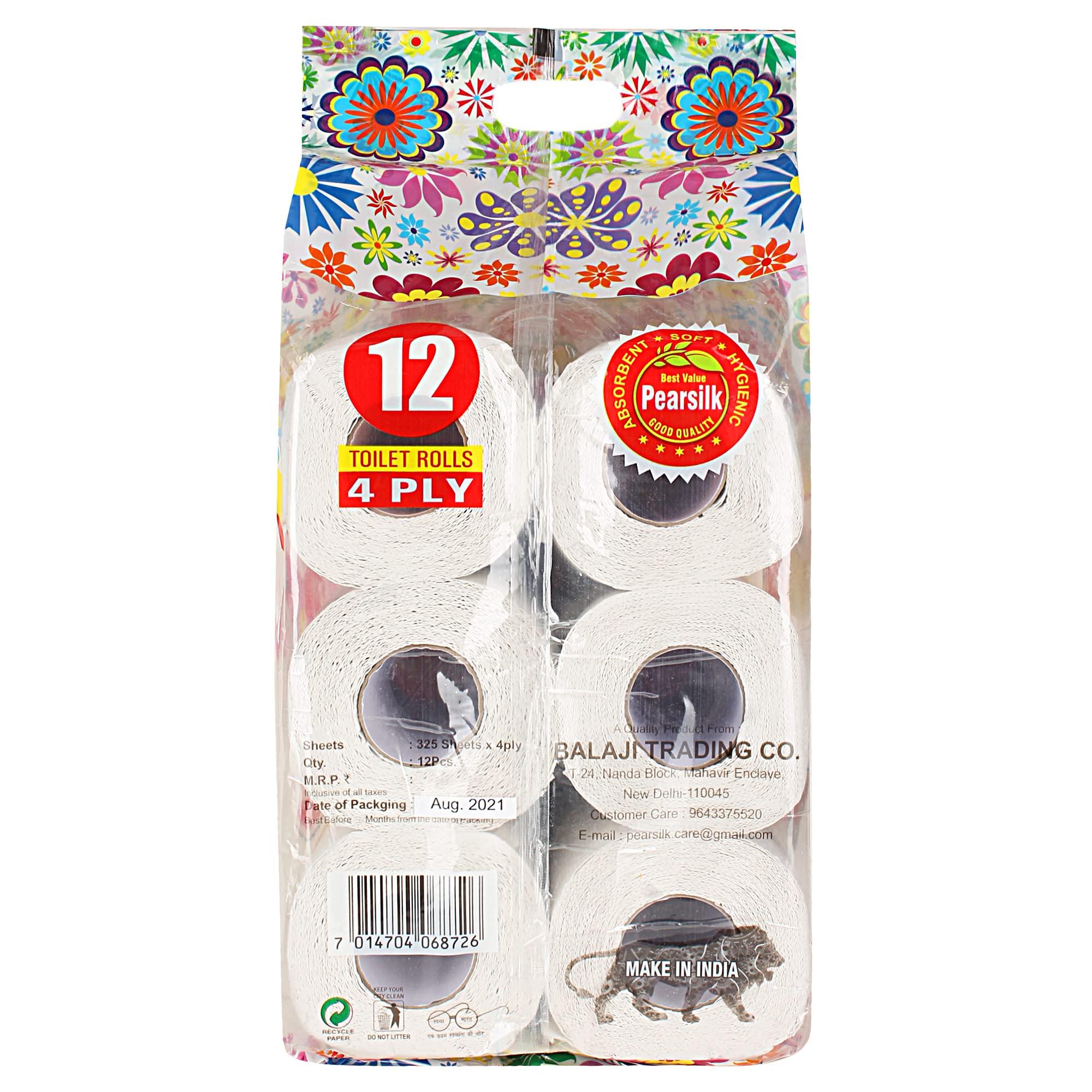 Pearsilk Pearsilk Toilet tissue paper roll, 4 Ply, 12 rolls Toilet Paper Roll