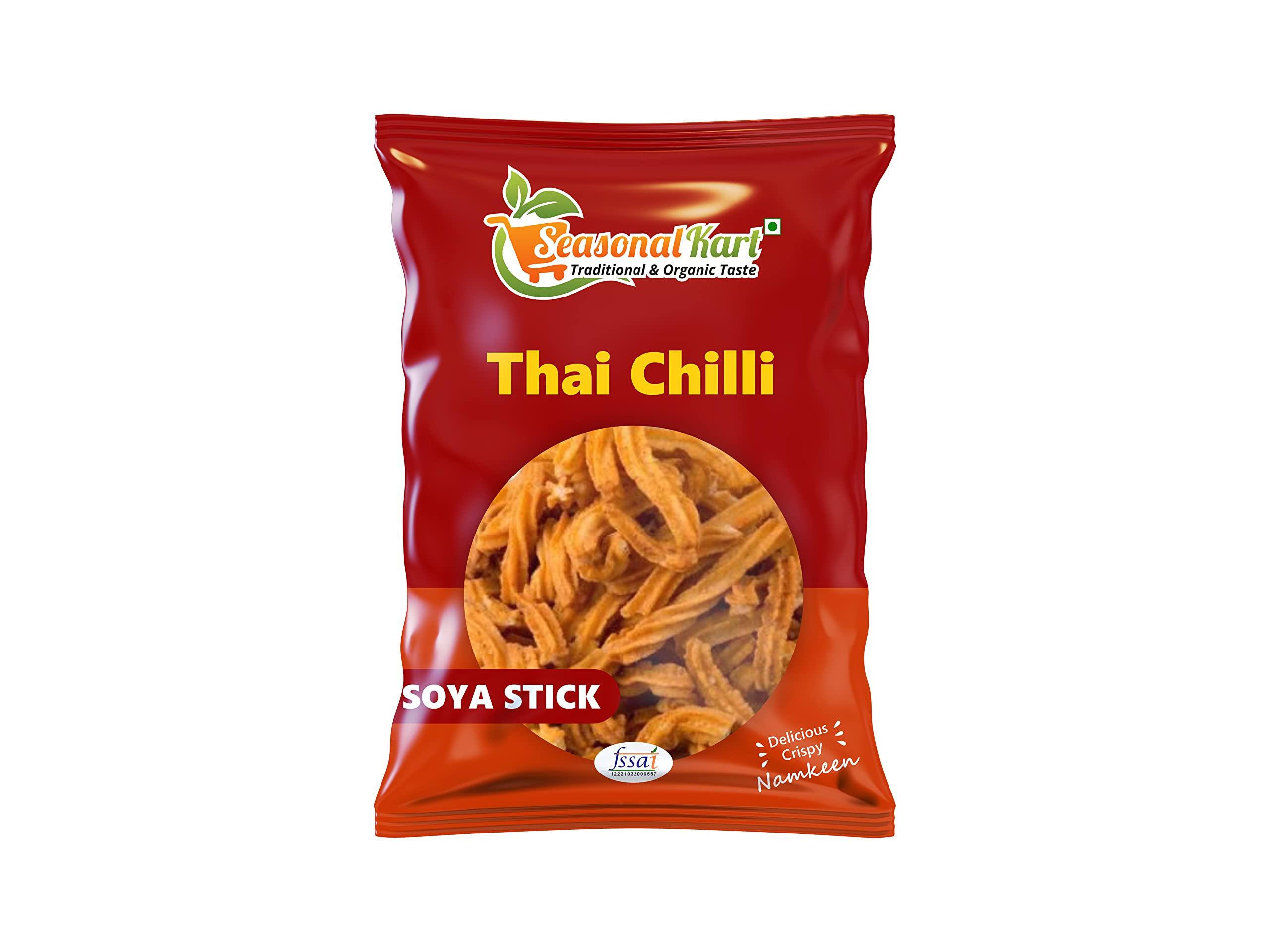 Seasonal Kart Seasonal Kart Thai Chilli Soya StickSoya Stick Namkeen Thai Chilli Soya Stick Masala Flavour| Snacks Soya Sticks Thai Chilli Soya Stick Flavour (400 Grams)