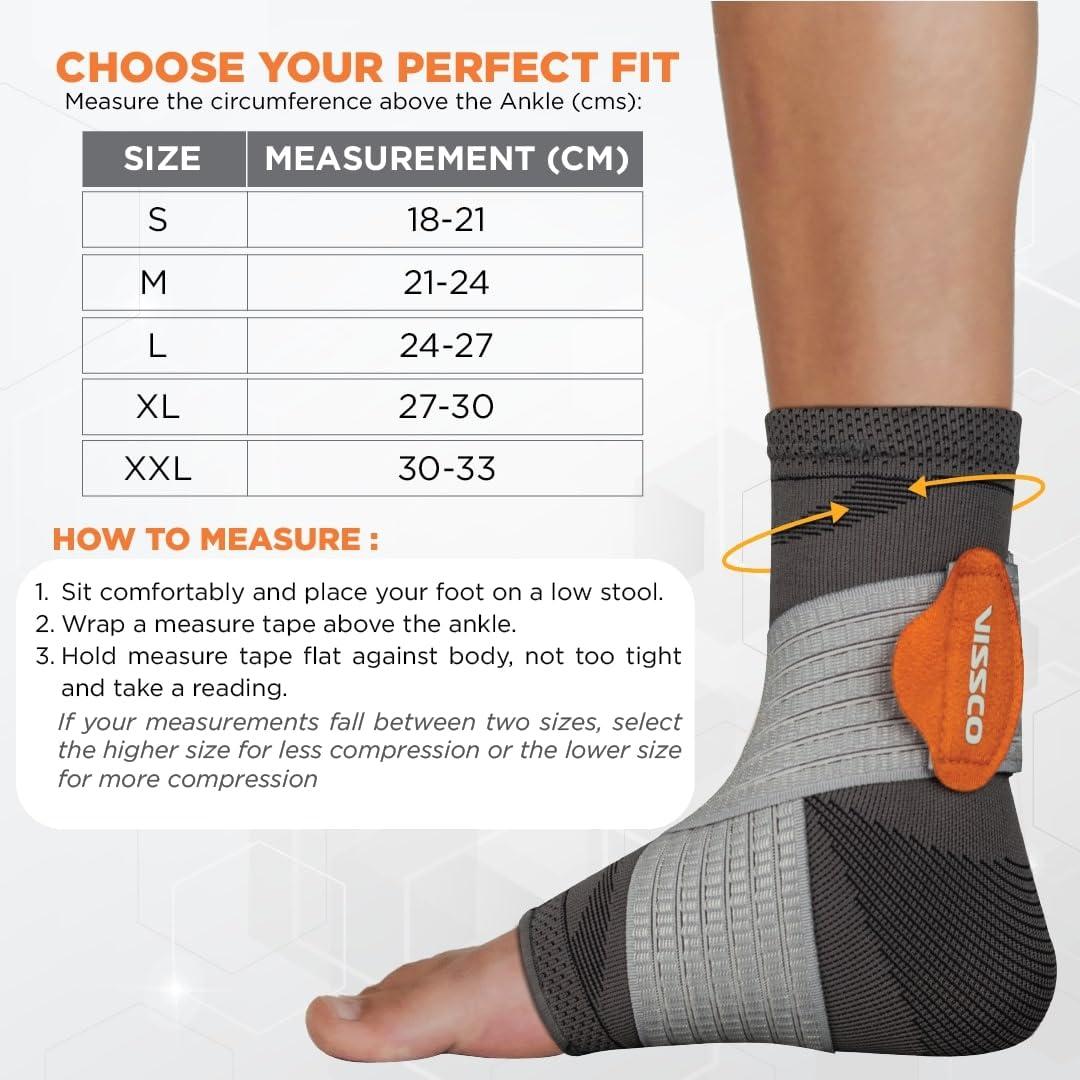 Vissco Vissco Ankler, 2 in 1 Anklet + Binder, Provides support & stability to the ankle for Sprain, Swelling Muscle & Ligament Injuries, Sports Injury- Small (Grey)