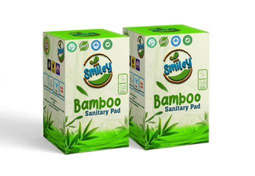 Eco Smiley Eco Smiley Bamboo Sanitary Pads - Day & Night Pads | High Absorbtion | Organic and Natural Biodegradable 15 Pieces Pack (Pack of 2 (30 Pads), L - 280mm)