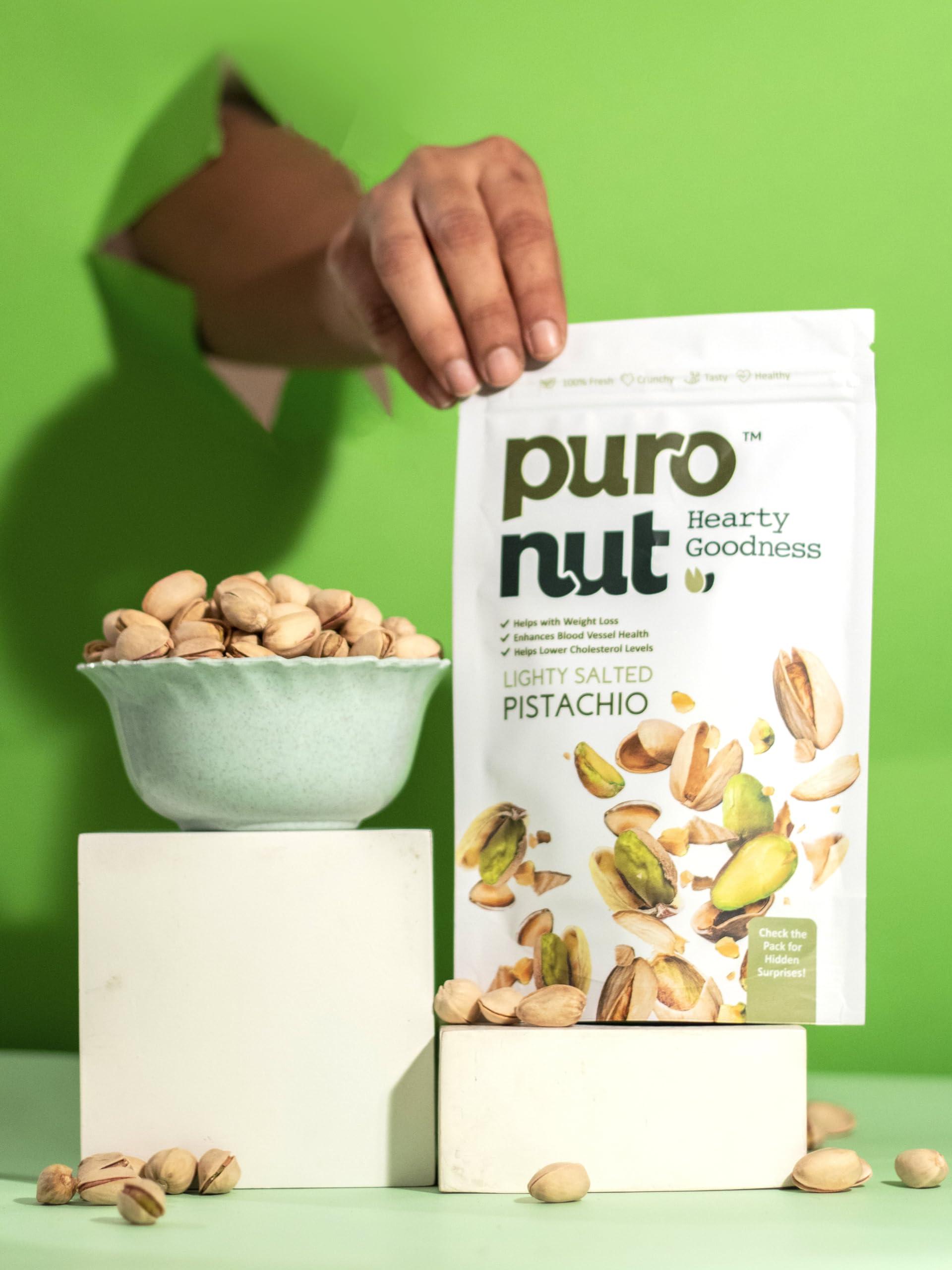 PURO NUT Puronut 100% Natural Premium California Roasted & Lightly Salted Pistachios, Pack of 1 (200g) | Pista Dry Fruit | Tasty & Healthy | High in Protein & Dietary Fiber | Gluten Free & Low Calorie Nuts