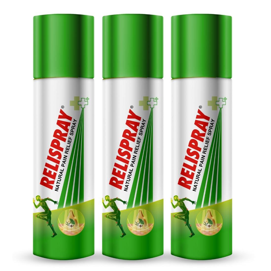 Relispray RELISPRAY Instant Pain Relief | Purely Ayurvedic Spray | Unique Pain relieving Technology for - Elbow pain, Backache, Knee pain, Muscle pain, Tired feet, Ankle sprain | Keeps pain away longer | Over 475 Spray | 95g pack of 3