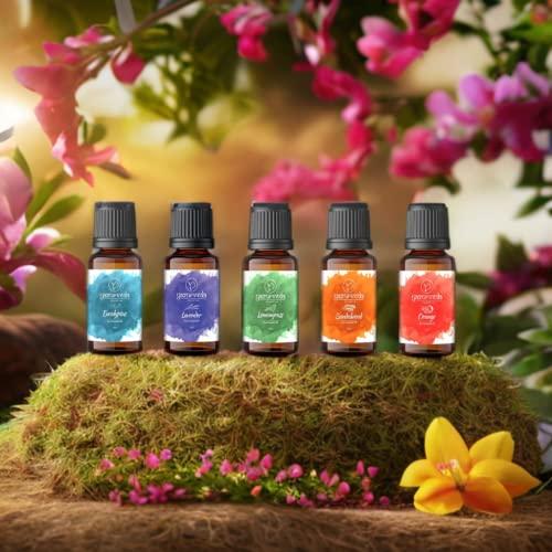 Yazurveda Yazurveda Aromas Essential Oil Pure, Natural | Lavender oil, (Nilgiri) Eucalyptus oil, Lemongrass oil, Orange oil, Rose oil, (Pack of 5)