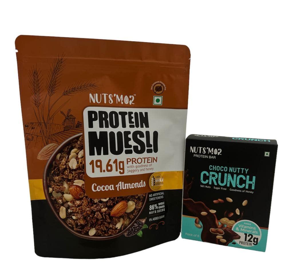 NUTS'MOR NUTS'MOR Protein Daily Choco Nutty Crunch12g Protein Bar Protein Blend (300g) & Protein Muesli protein with goodness of jaggery and honey cocoa almonds (440gm)