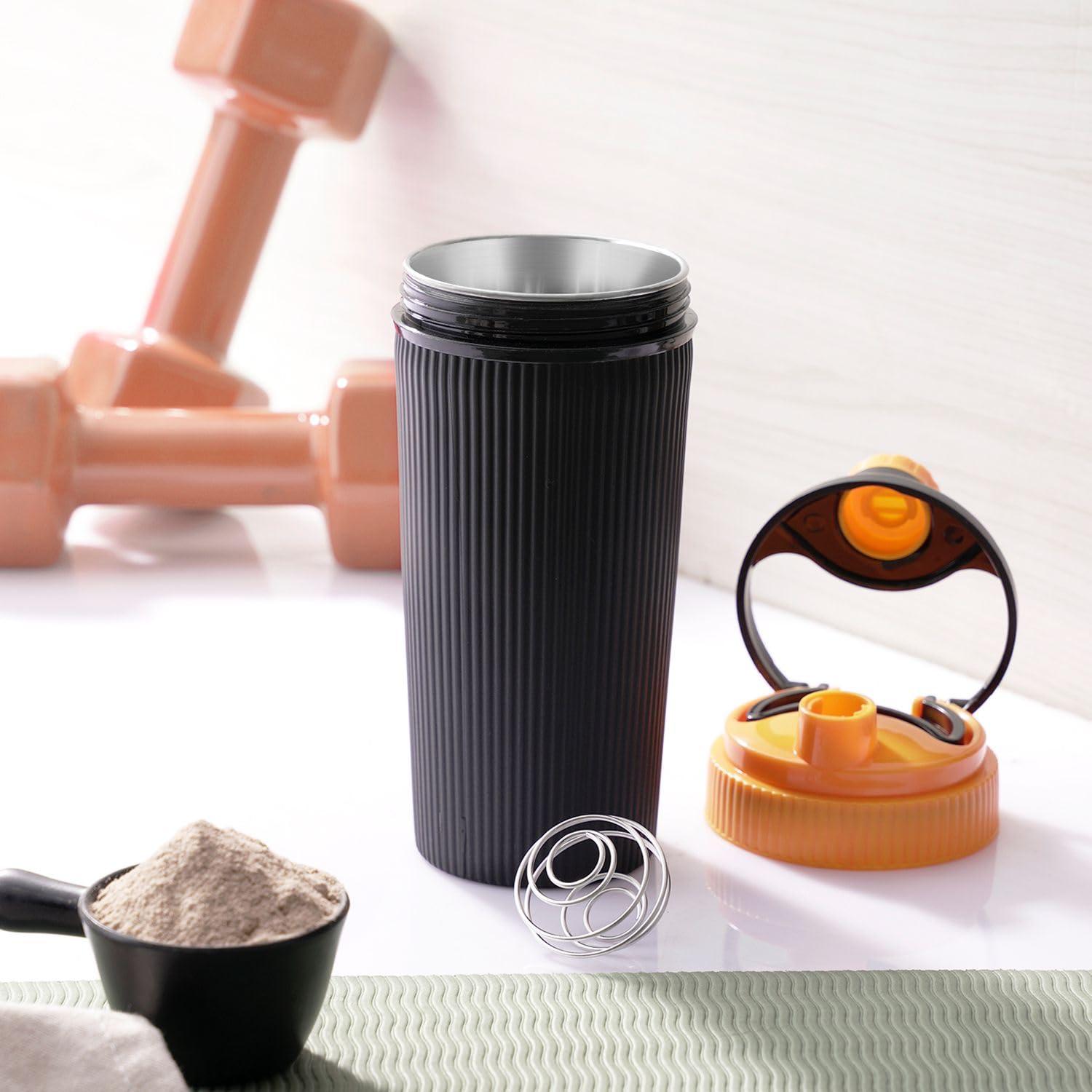 LD LUCIDO DECORE LUCIDO Combo of 2 Combo of 2 Stainless Steel Airtight Leakproof Insulated Protein Shaker Bottle with Blender Spring for Preworkout & Gym (630 ml, Pink & Orange)