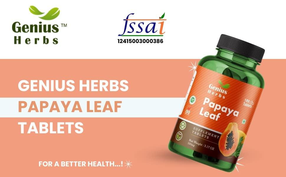 Genius Herbs Genius Herbs Papaya Leaf Tablets 1000 mg Per Serving | Carica Papaya Leaf Tablets| Boosts Immunity | Natural Detox | 30 Days Supply