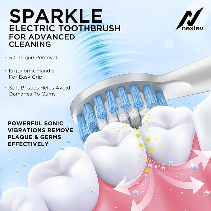 nexlev Nexlev Sonic Electric Toothbrush| Powerful Sonic technology|Super soft DuPont Bristles| 2 Replaceable Brush Heads with Cover| IPX7 Waterproof| AA Battery|for Adults|Gentle Oral Care|Smart Smile ET-03