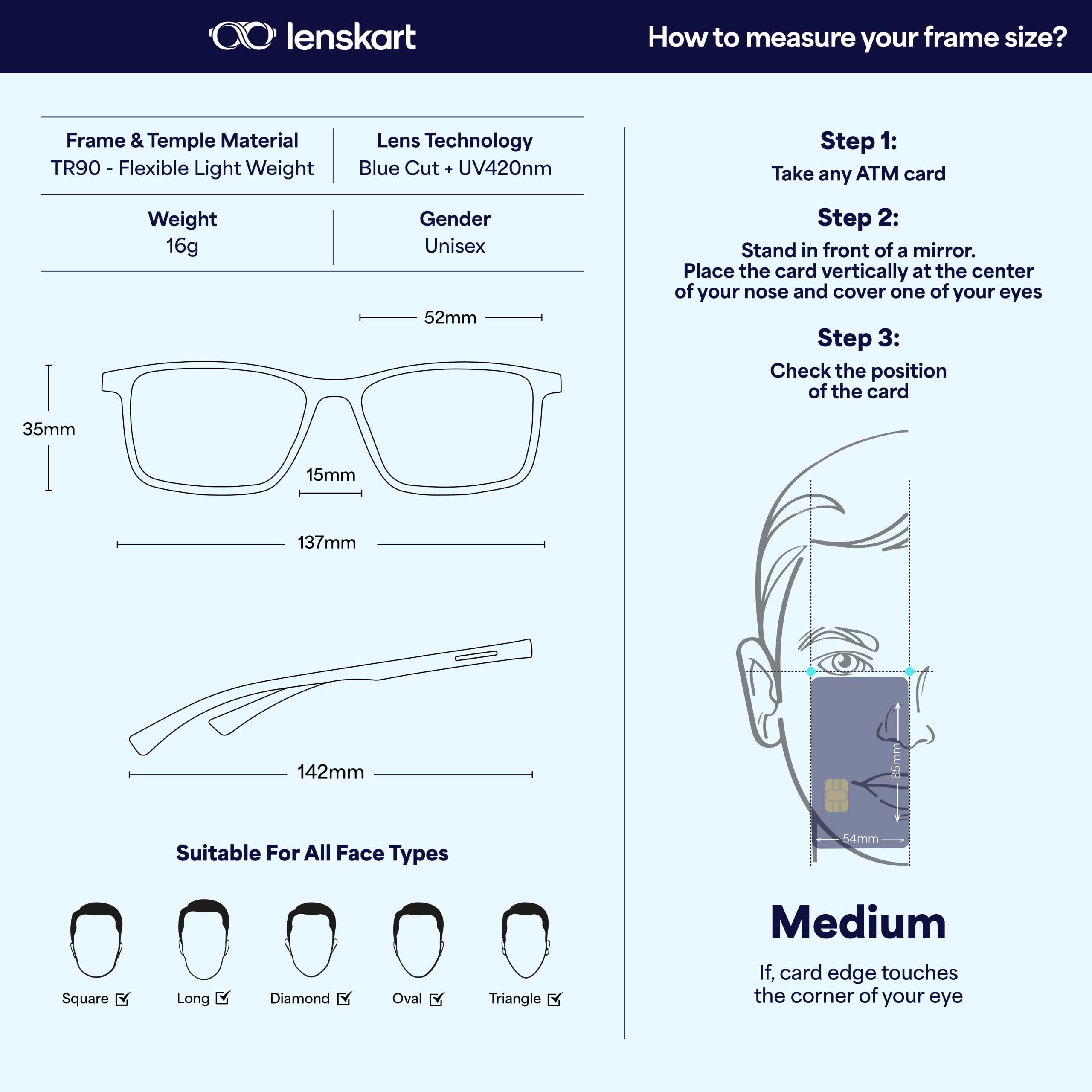 LENSKART BLU LENSKART BLU | Zero Power Blue Cut Computer Glasses | Gaming Glasses | Anti Glare, Lightweight & Blocks Harmful Rays | UV Protection Specs | Men & Women | Medium | LB E13738