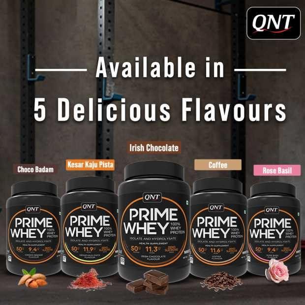 QNT QNT Prime Whey Protein Powder | Coffee, 1Kg | Triple Blend of Whey Protein Isolate, Concentrate & hydrolysate | 25g Whey Protein for Muscle Building | 5.8g BCAA for Muscle Recovery