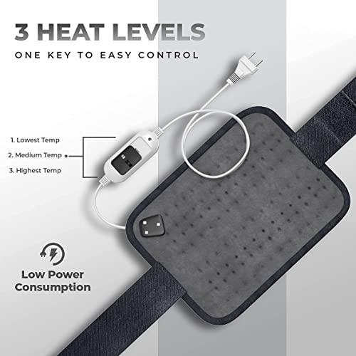 SMIC SMIC Electric Heating Pad - Orthopaedic Lower Back Heating Belt Heat Therapy Waist Wrap with 3 Temperature Settings for Pain Relief of Abdominal Stomach Lumbar Muscle Strain etc (Grey)