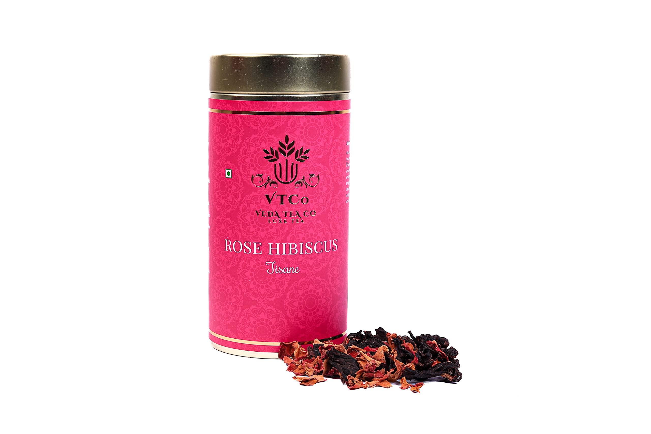 Veda Tea Co Veda Tea Co Premium Organic Rose Hibiscus Tisane Herbal Tea | Aromaic Hibiscus and Healthy Rose Tea for Healthy Skin, Sore throat and Heart (200 g)