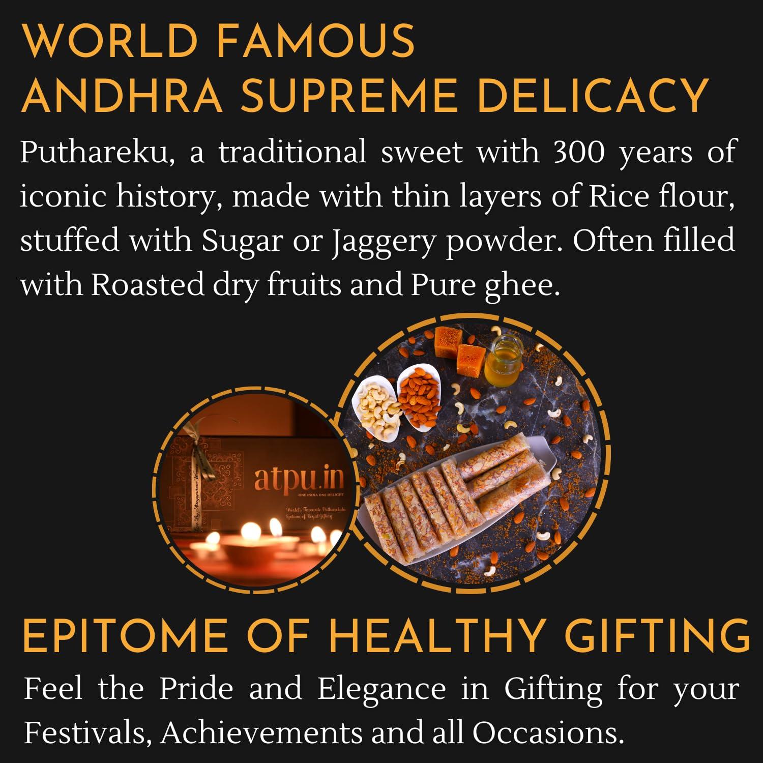 ATPU.IN ATPU.IN Atreyapuram Jaggery Dry Fruits Putharekulu (Pootharekulu) | Delicious South Indian Snack | Gi Tagged Mithai | 10 Pcs Box (300G) (Kaju Badam, 10 Pcs Box (300G))