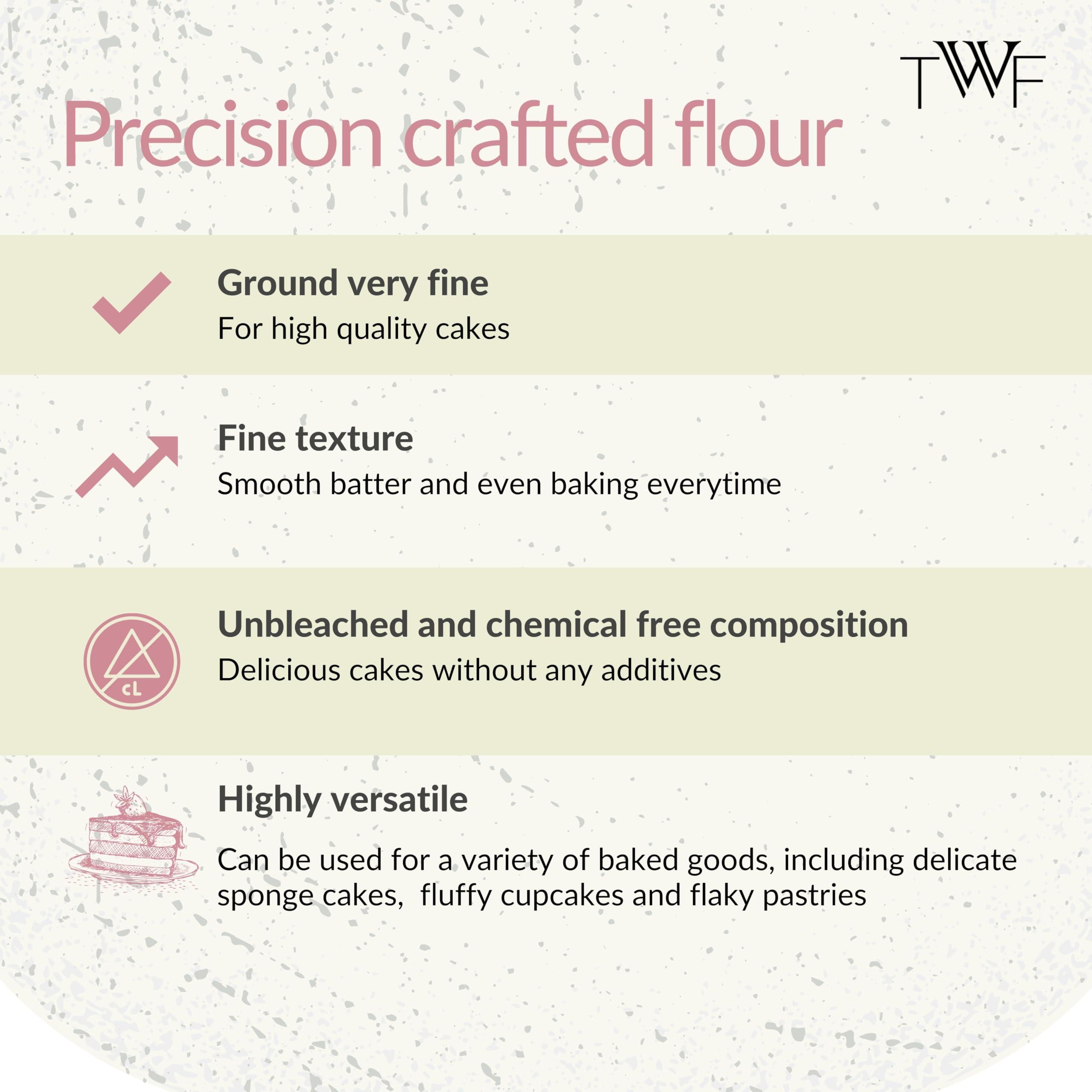 TWF TWF Cake Flour T45 - Premium Unbleached Flour for Light and Fluffy Cakes, Completely Natural, 1kg (2.2lbs) Bag | Bake Perfect Cakes Every Time|