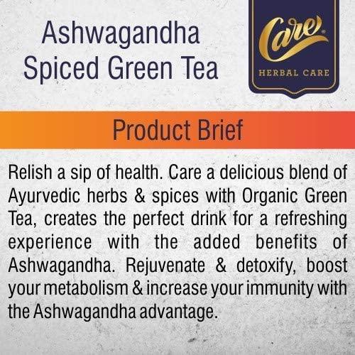 CARE CARE Ashwagandha Spiced Herbal Green Tea|75 Tea Bags (3 Packs X 25 Tea Bags Each)|Desi Kahwa|Detox Tea|Boosts Immunity Stress Relief|Detoxification, 2.55 Gram