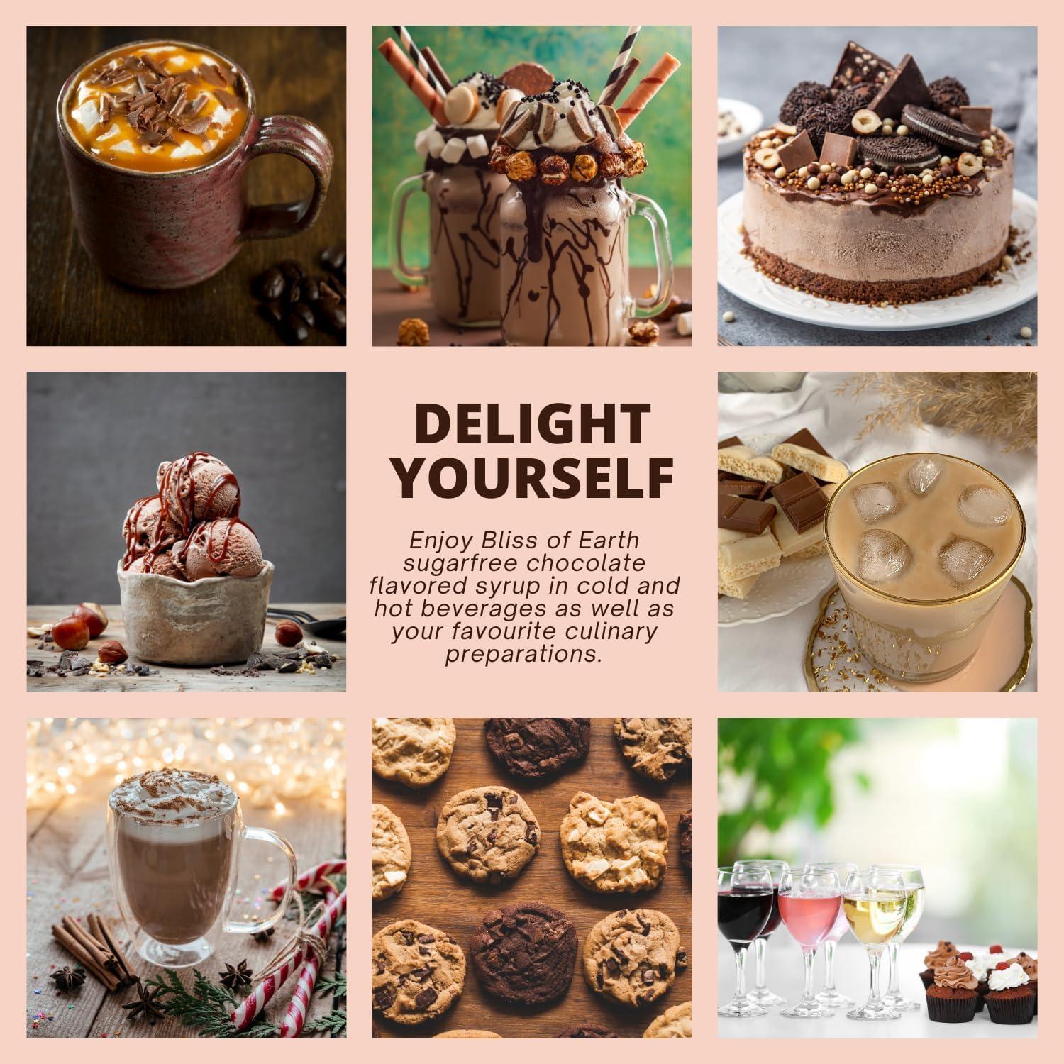 BLISS OF EARTH Bliss of Earth Sugarfree Chocolate Syrup, for Hot Chocolate, Coffee, Milkshake, Chocolate Syrup with Real Cocoa Powder. Zero Calorie, Diabetic Safe & Keto 500ml (Pack of 2)