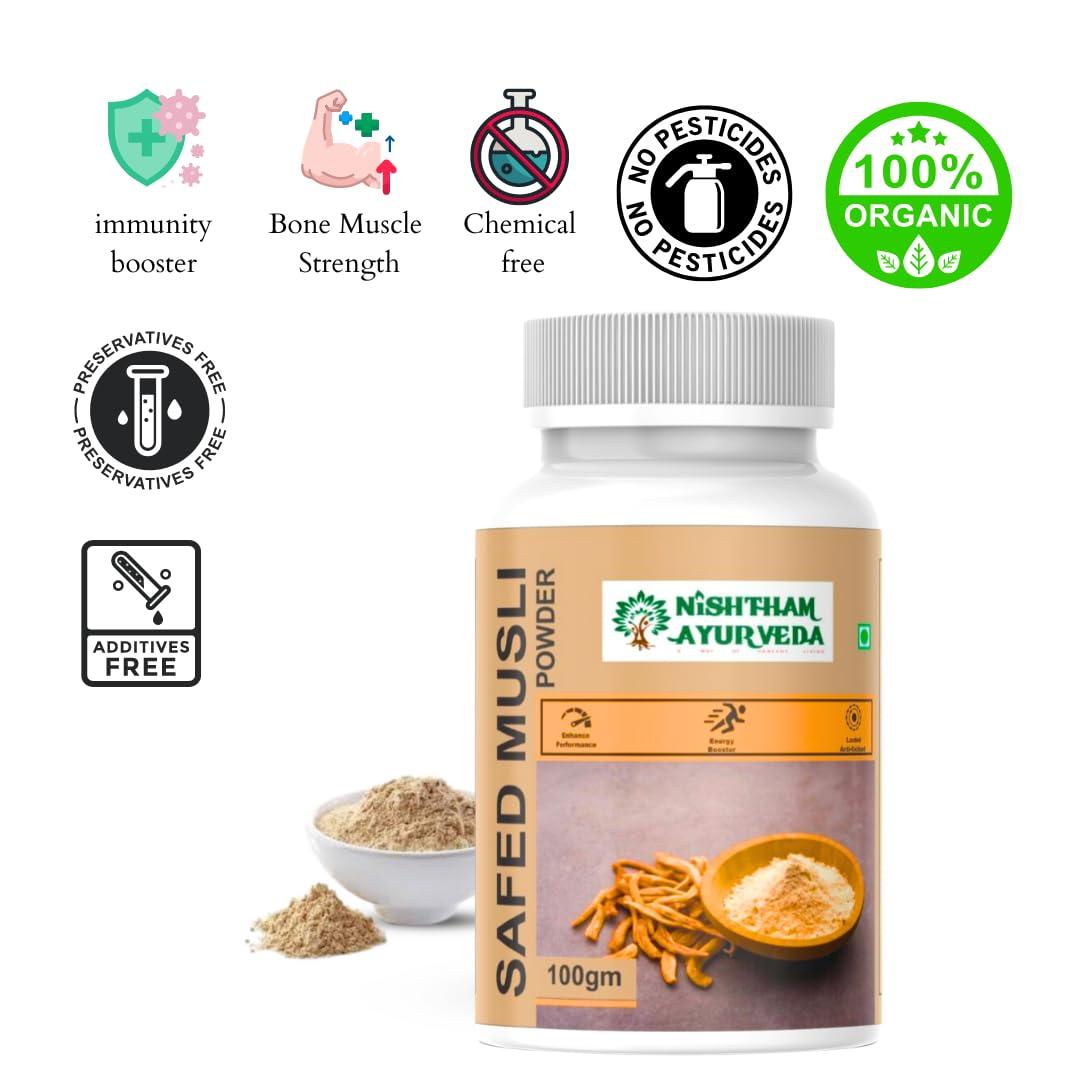 Nishtham Ayurveda ORGANIC SAFED MUSLI POWDER BY NISHTHAM AYURVEDA,100gm
