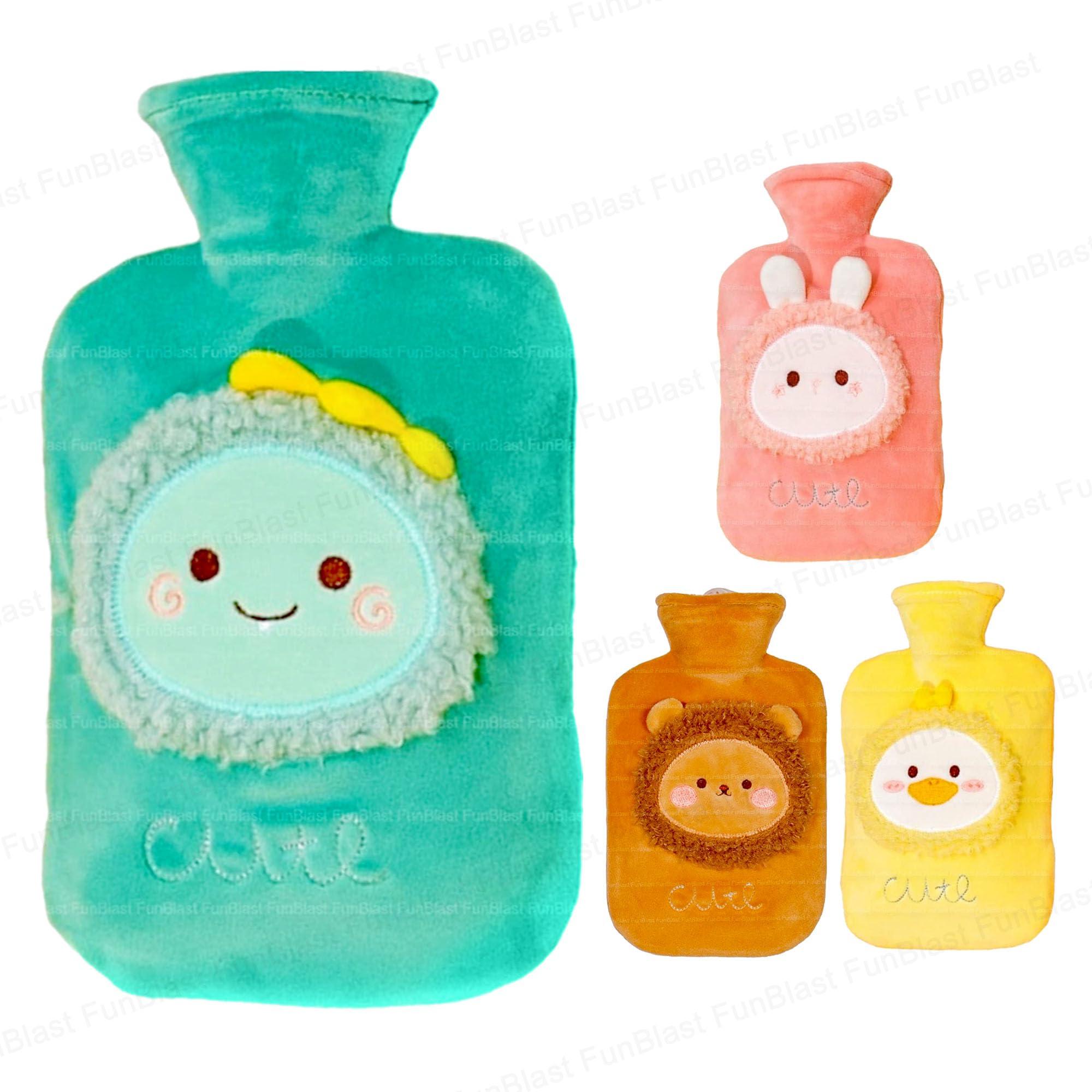 FunBlast FunBlast Hot Water Bag with Cute Cartoon Design Soft Cover for Pain Relief 1 Pcs Heating Bag, Heating Pad Hot Water Bottle & Rubber Bottle for Hot Water Bag for Pain Relief- 1000 ML (Random Color)