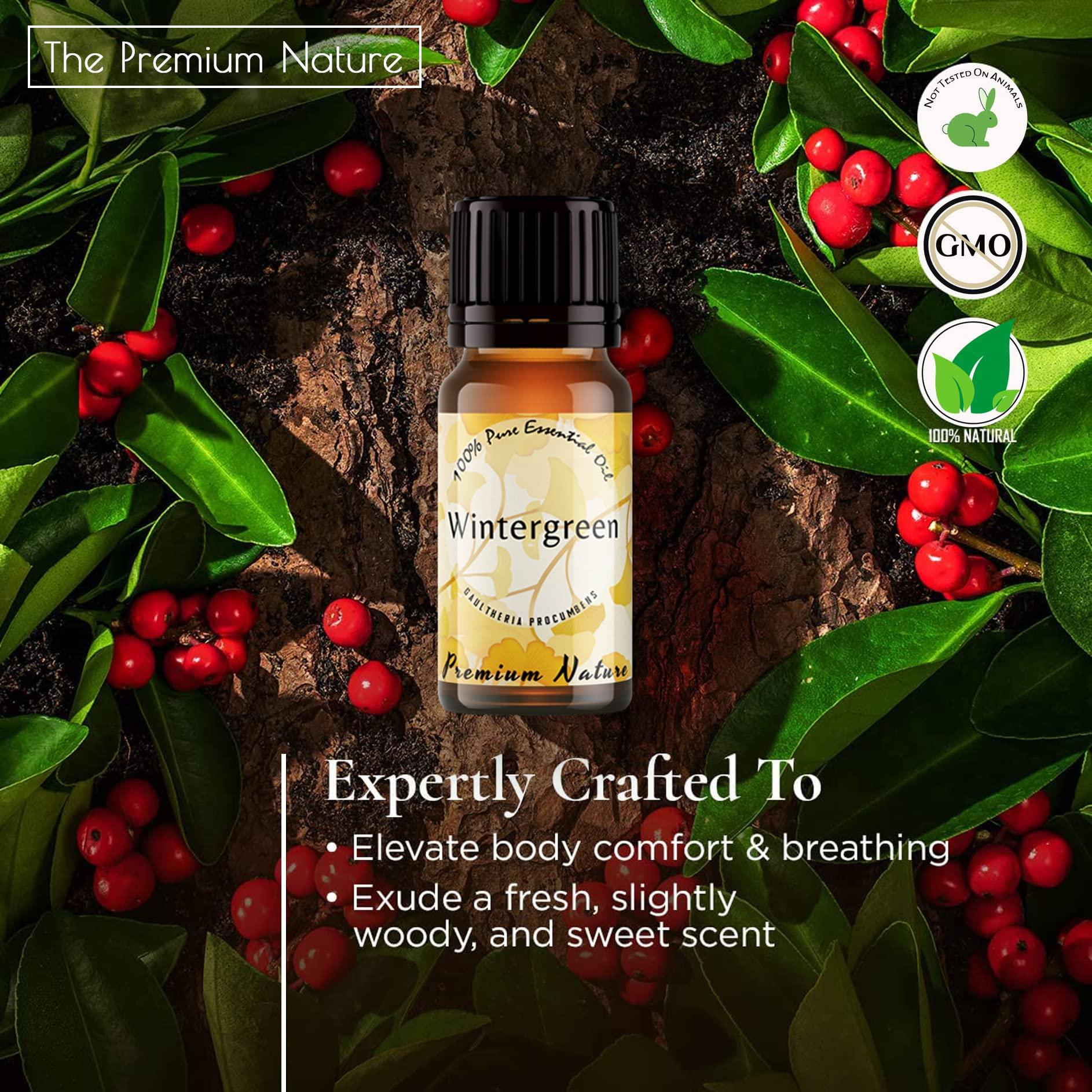 THE PREMIUM NATURE The Premium Nature Wintergreen Essential Oil for Diffuser | 100% Natural | Wintergreen Oil for Skin, Hair & Candle Making | Refreshing, Crisp & Woodsy Scent, 10 mL