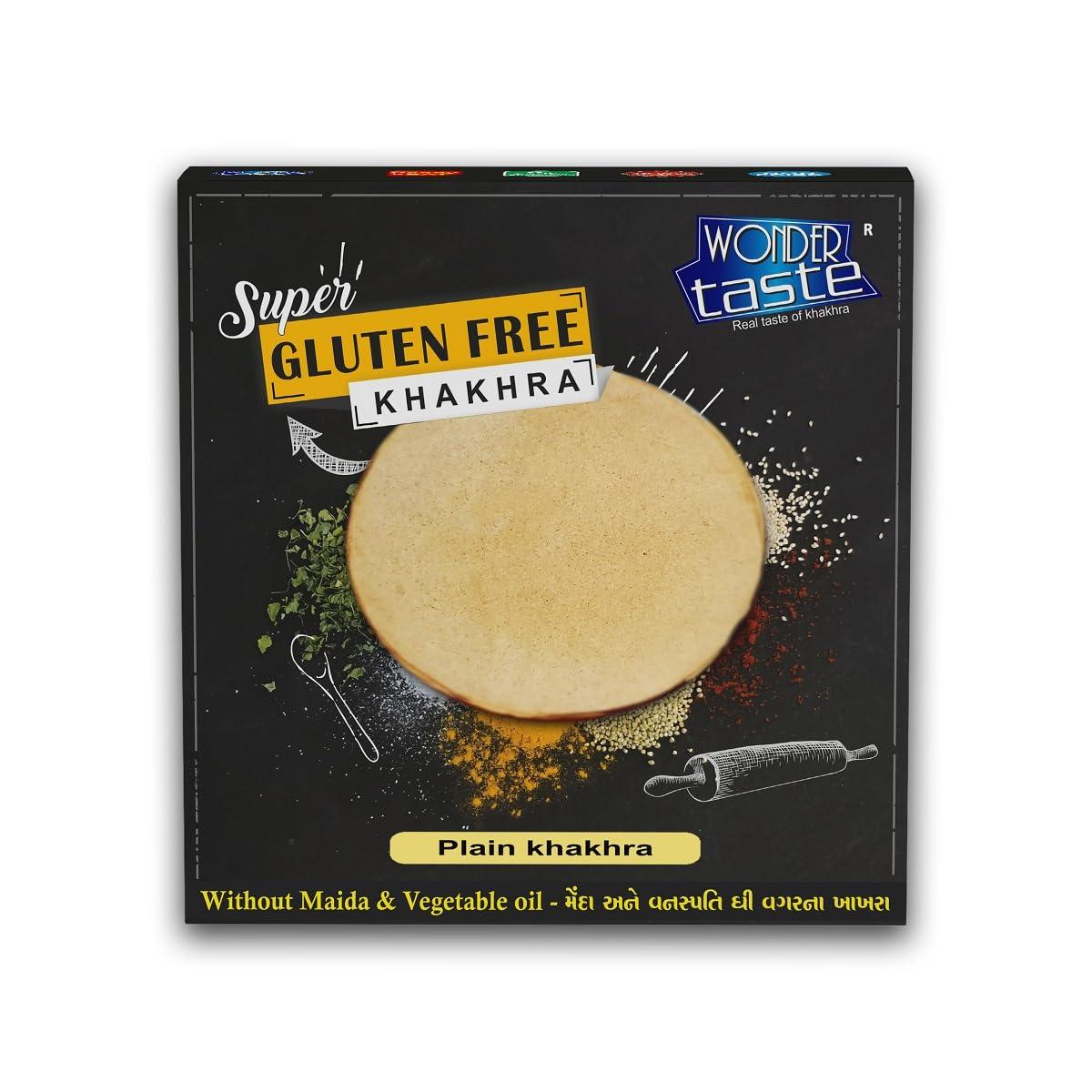 WONDER TASTE WONDER TASTE Gluten Free Plain Khakhra Pack Of 4 (200g Each) | Super Healthy Diet Low calorie Snacks | Delicious Roasted Gujarati Bites | Free Masala Pack Inside