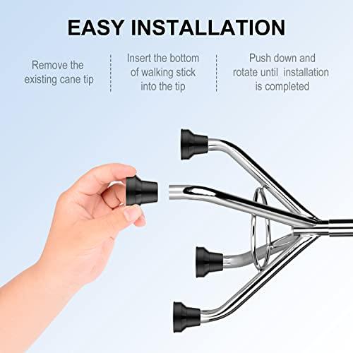 supregear supregear 4pcs Quad Cane Tip, Non-Slip Rubber Cane Tip Extreme Grip Heavy Duty Cane Replacement Rubber Foot for 1/2 Inch Diameter Standard Walking and Standing Stick Accessory, Black