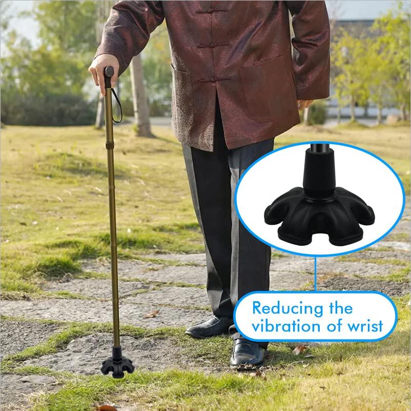 XSL XSL Cane Tip - 3/4 Inch Replacement - Heavy Duty Rubbers Self Standing 6 Support Feets Base Replacement Walking Canes, Walking Sticks, Folding Canes - 6 Prong Rubber Cane Foot Pad (Black)