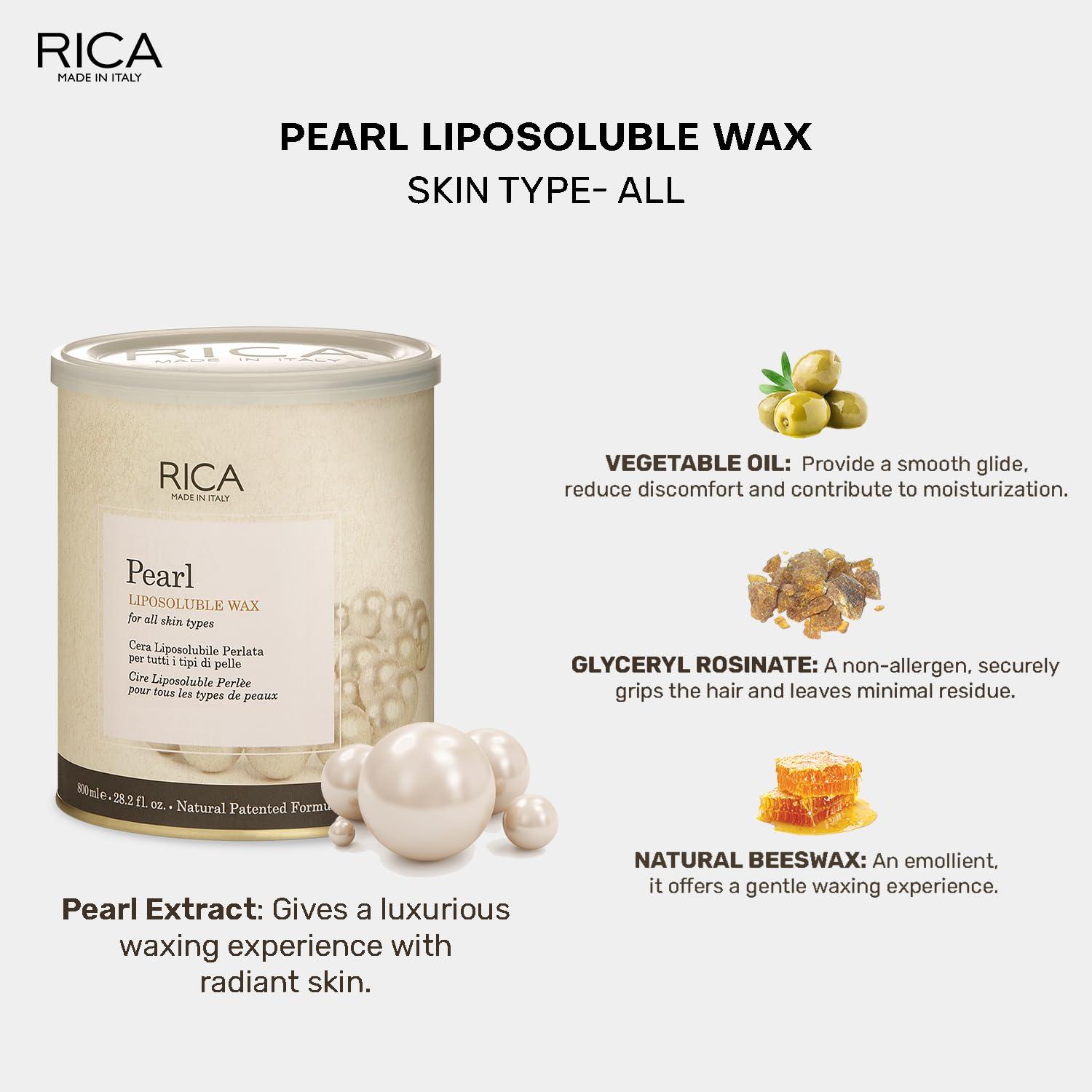 RICA Rica Pearl Liposoluble Painless Hair Removal Wax For Men & Women| Quick & Easy Tan Removal Waxing for All Skin| 800 ml, Pack of 1