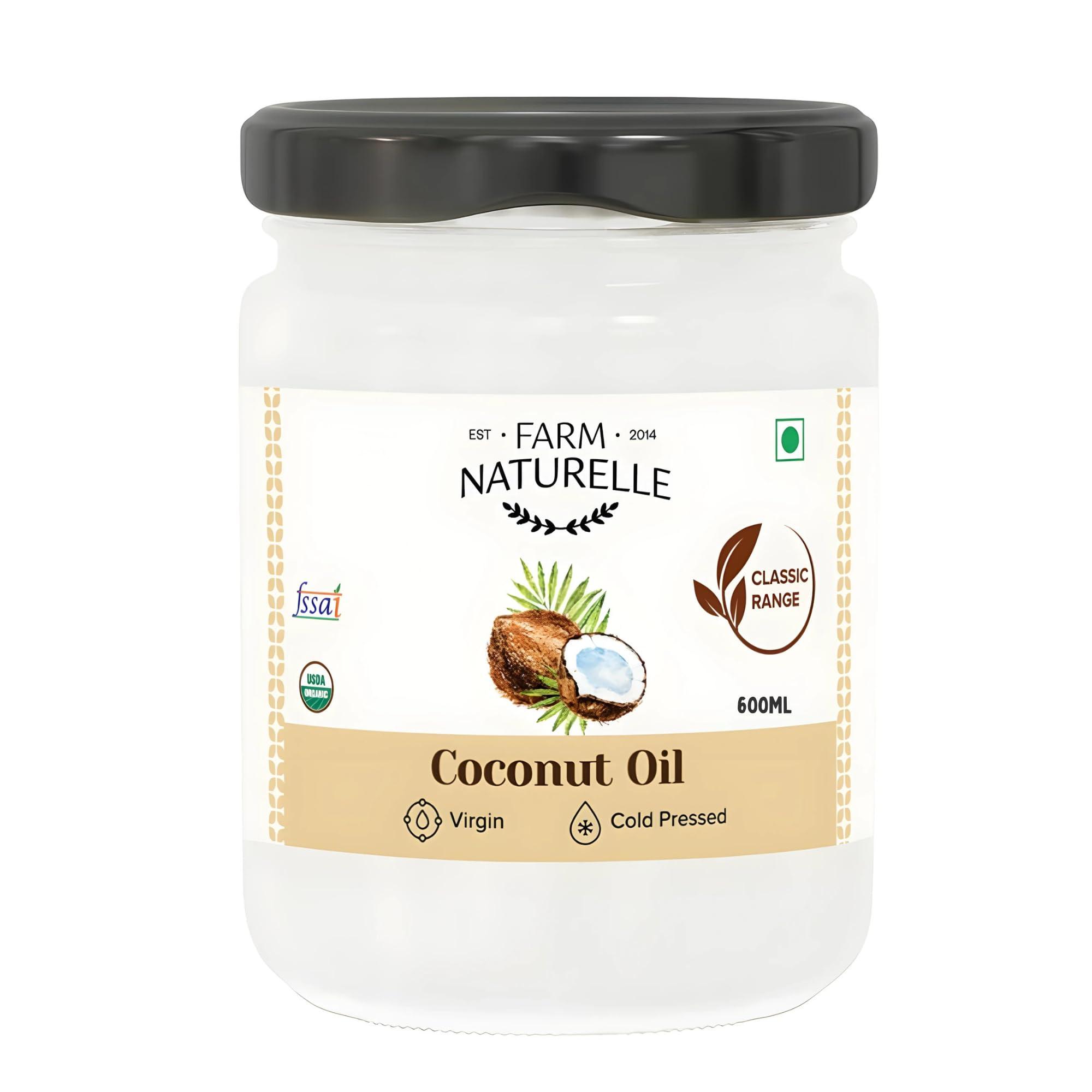 Farm Naturelle Farm Naturelle -100 % Pure Organic Extra-Virgin Cold Pressed Coconut Oil (Glass Bottle - 600 ml)