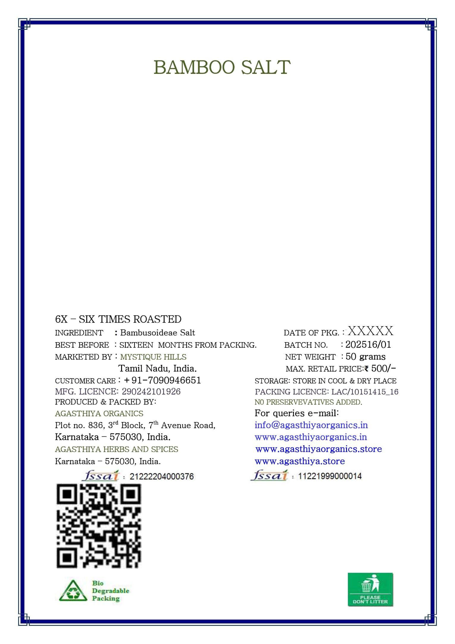 Mystique Hills - Organic Living Mystique Hills Bamboo Salt 6 X (50 g)