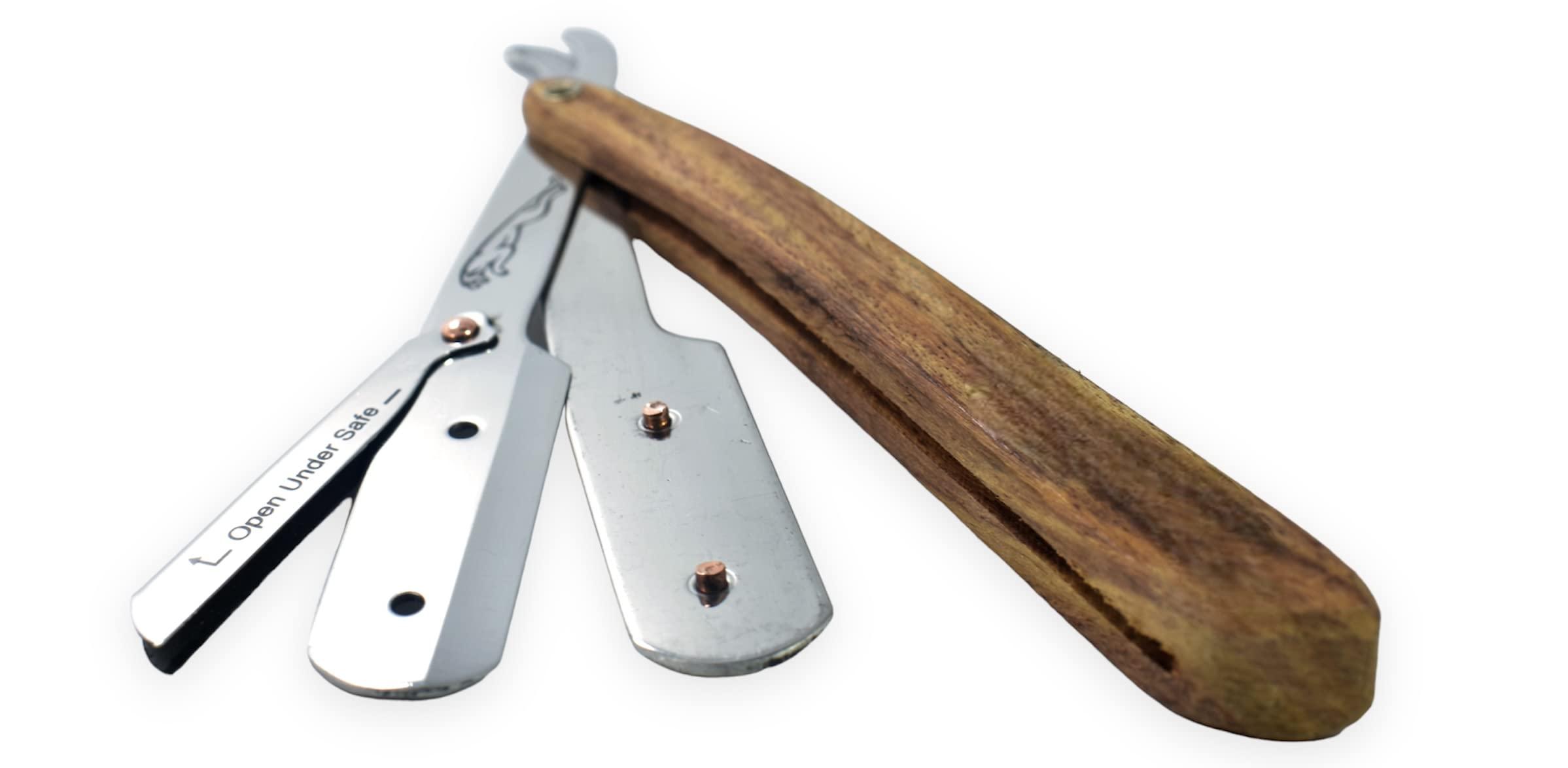 RT SHOP RT SHOP Straight Blade Wooden Handle Edge Razor Shaving Shaver For Men, (Free Blade Inside)