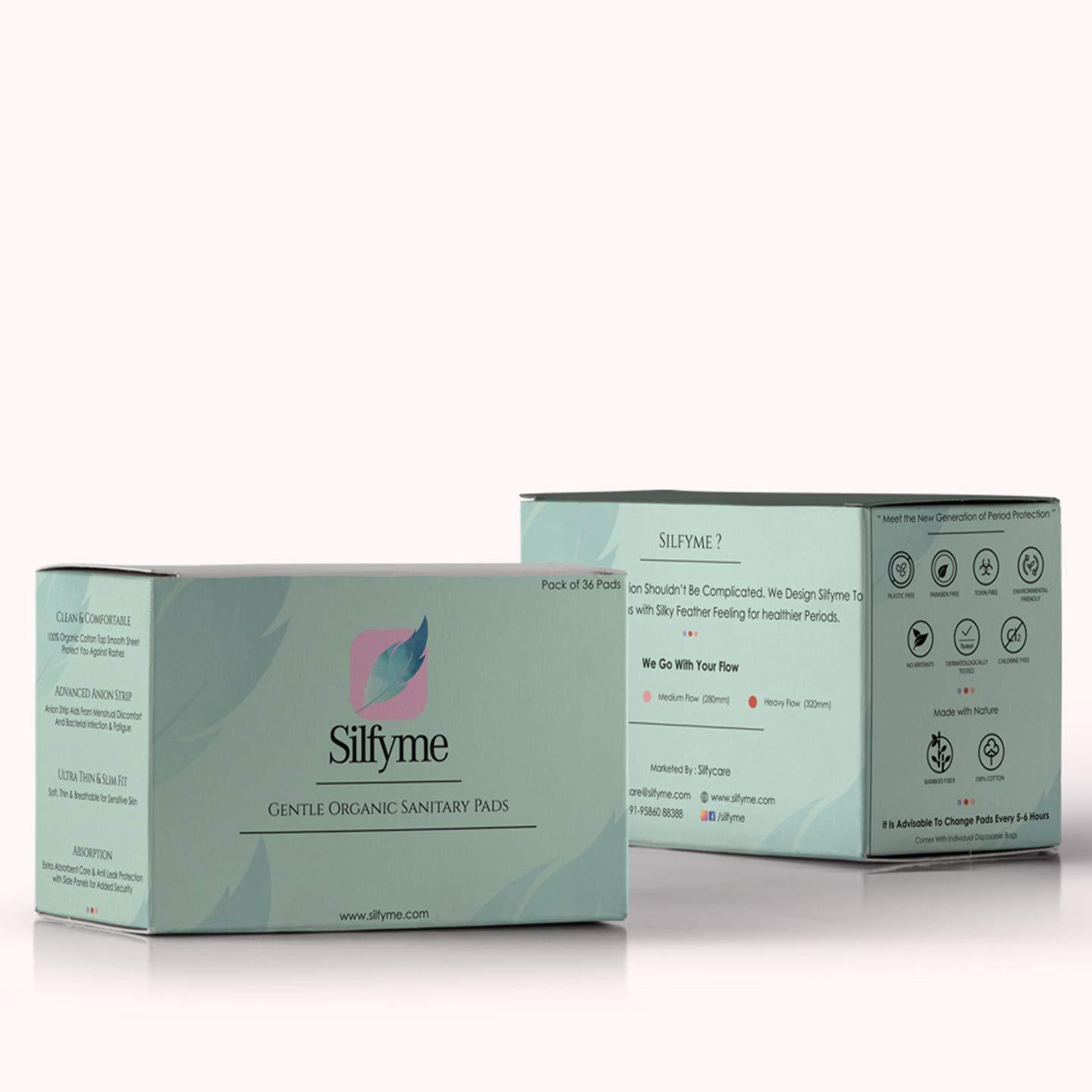 Silfyme Silfyme® Organic Biodegradable Sanitary Pads Made of 100% Organic cotton & Bamboo Fibre - Rash-Free | Plastic Free | Paraben Free | Toxin Free | Chlorine Free - Pack of 30 (All Medium Flow)