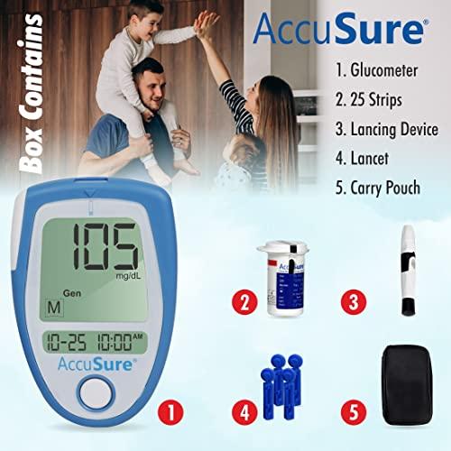 AccuSure AccuSure Blood Glucose Monitoring System Test Strips, 25 Count (Multi Color)
