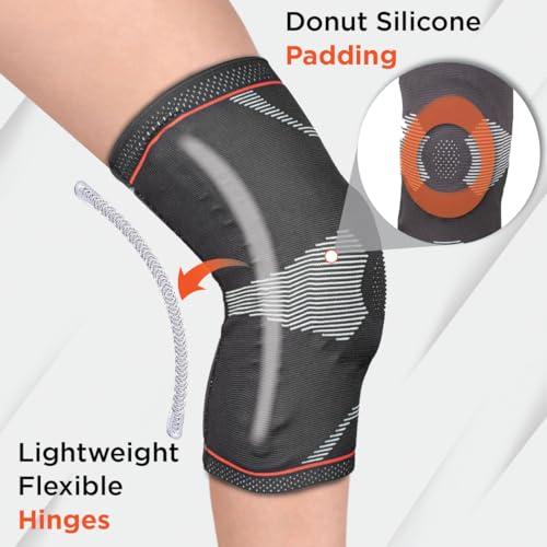 Vissco Vissco Patella & Ligament Assisted Knee Support with Silicone Pressure Pad, Pain Relief, Knee Injury Braces for Walking, Running, Gym, Workout, Weightlifting (Single) - XXL (Black)