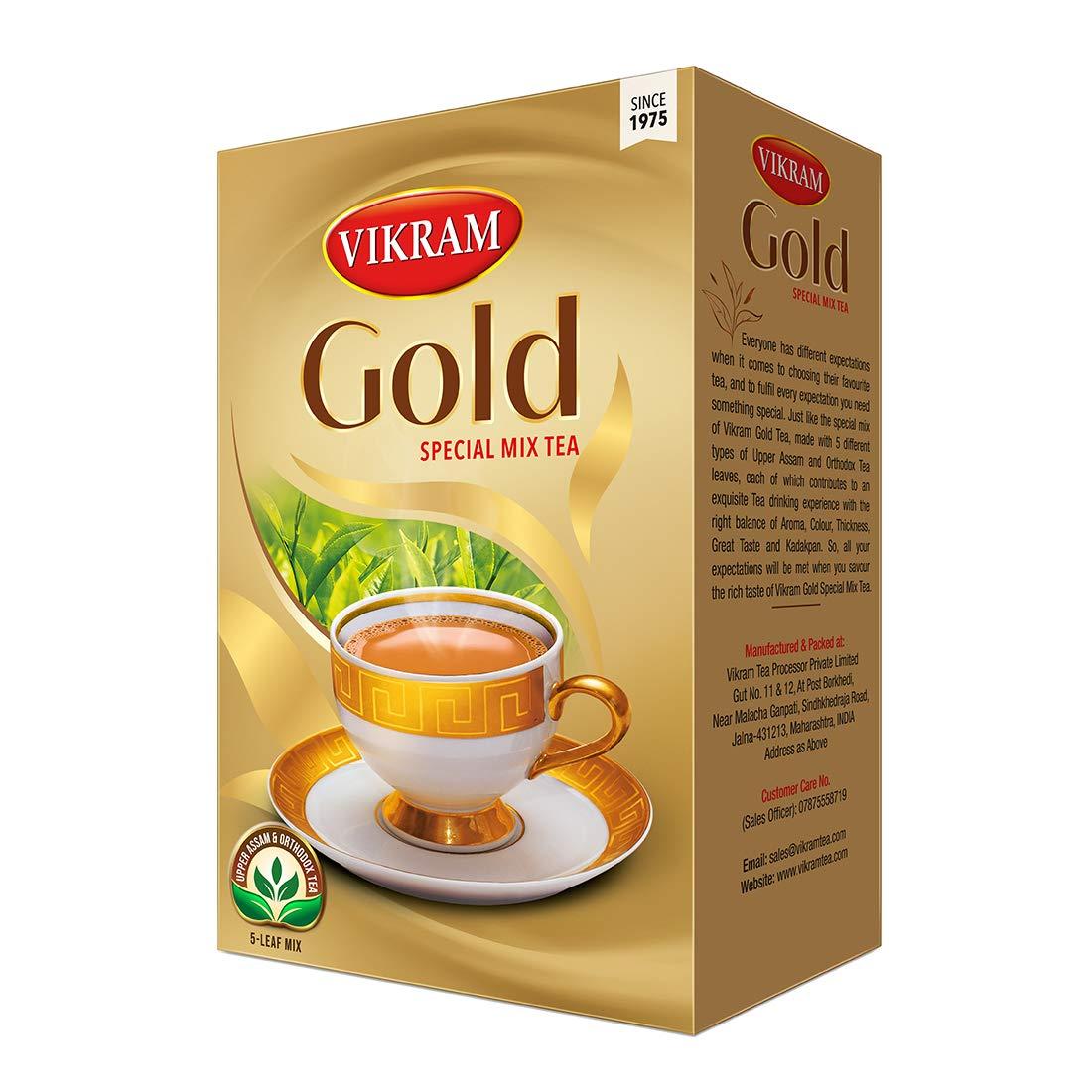 VIKRAM VIKRAM Gold Special Mix Tea | Blended With 5 Unique Types Of Leaves From Upper Assam And Enriched With Orthodox Tea Leaves | Rich & Aromatic Chai | Balck Tea - 500 Gram