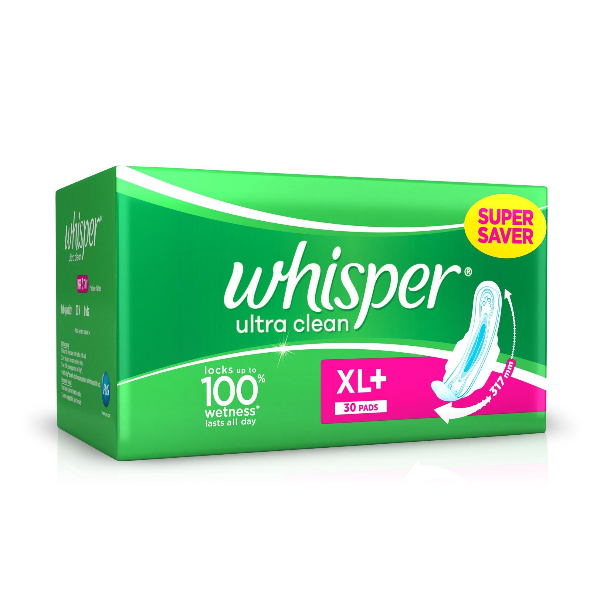 Whisper Whisper Ultra Clean for Women 30 Pads 2 pcs Sanitary Pad (Pack of 2, 30 Each)