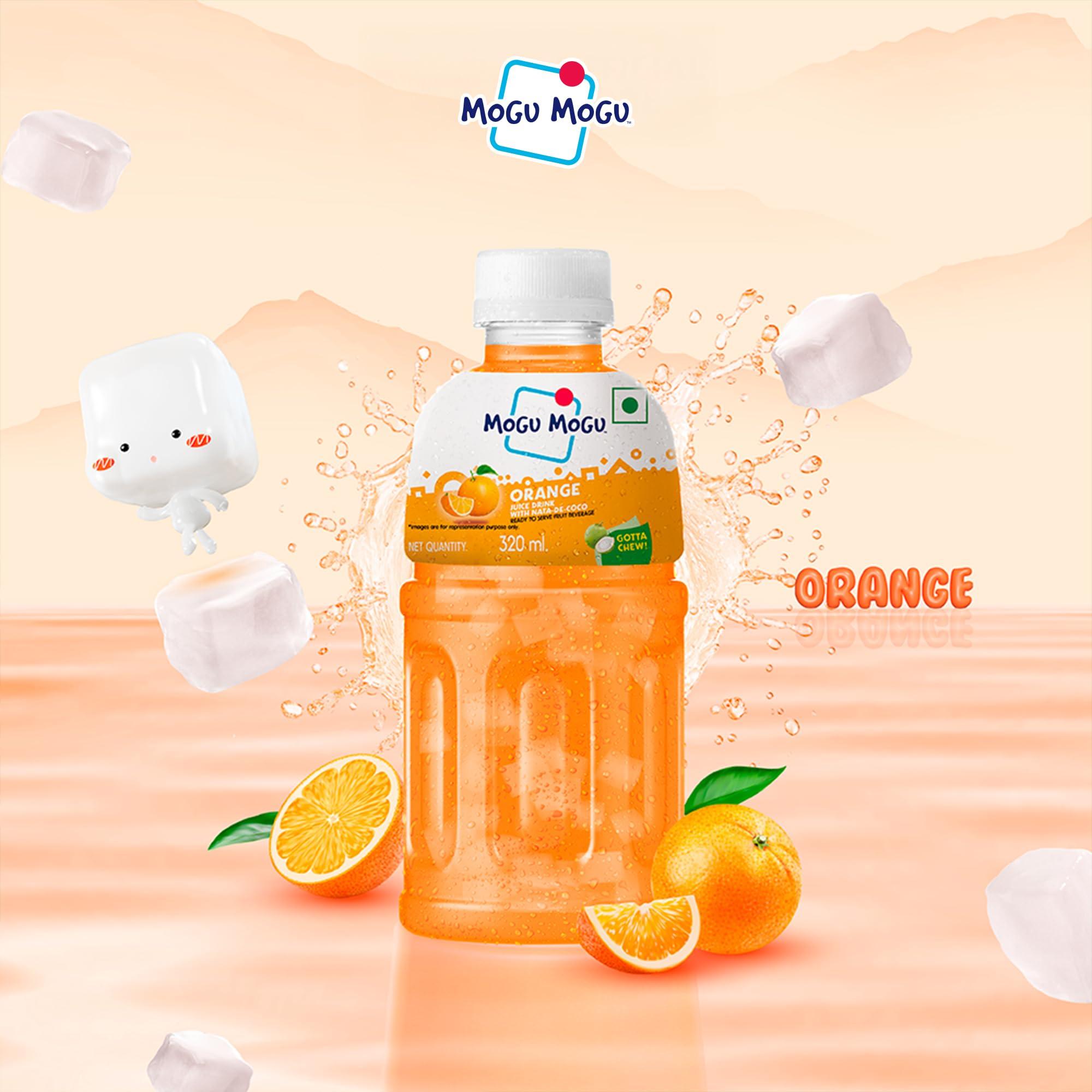 Mogu Mogu Mogu Mogu Orange and Lychee Juice 25% with NATA De Coco | Energy Booster Drink | Full of Fruit Fibres | No Added Preservatives and Colours - (Pack of 6, 300ml each)
