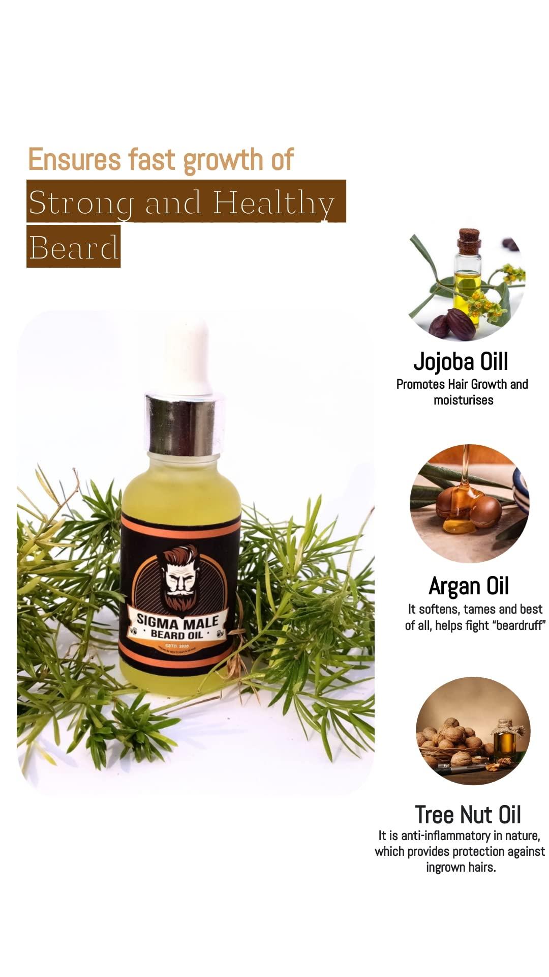 SIGMA MALE Sigma Male Beard Oil with ARGAN & JOJOBA, 100% NATURAL, Best Beard Growth Oil for Men, Nourishes & Strengthens Uneven Beard - 30ML
