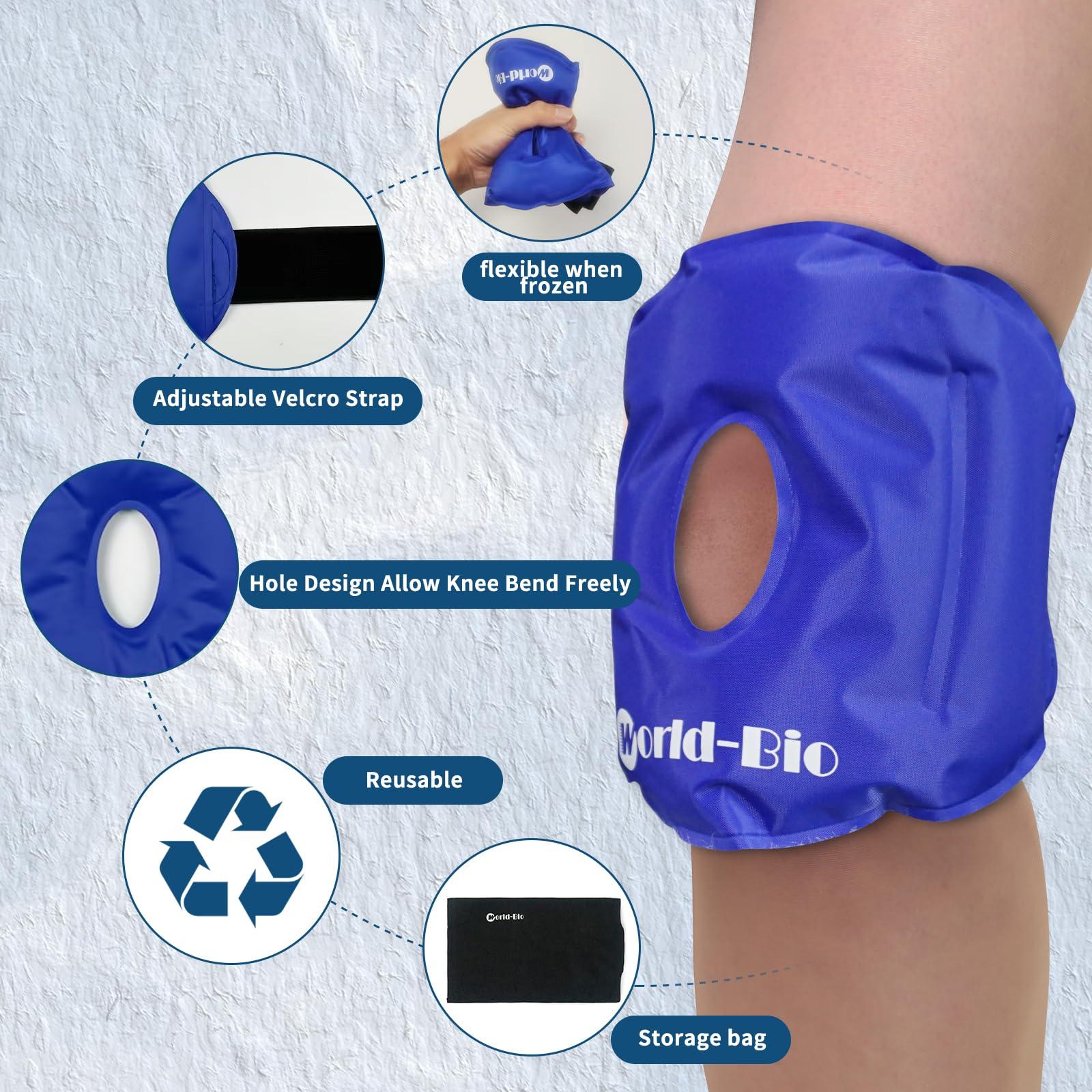 WORLD-BIO WORLD-BIO Knee Ice Pack Wrap for Injuries, Reusable Cold Compress Gel Pack Support for Knee Replacement Surgery Recovery, Bursitis Arthritis Pain Relief, Flexible and Adjustable (11.5\'\' x 7\'\')