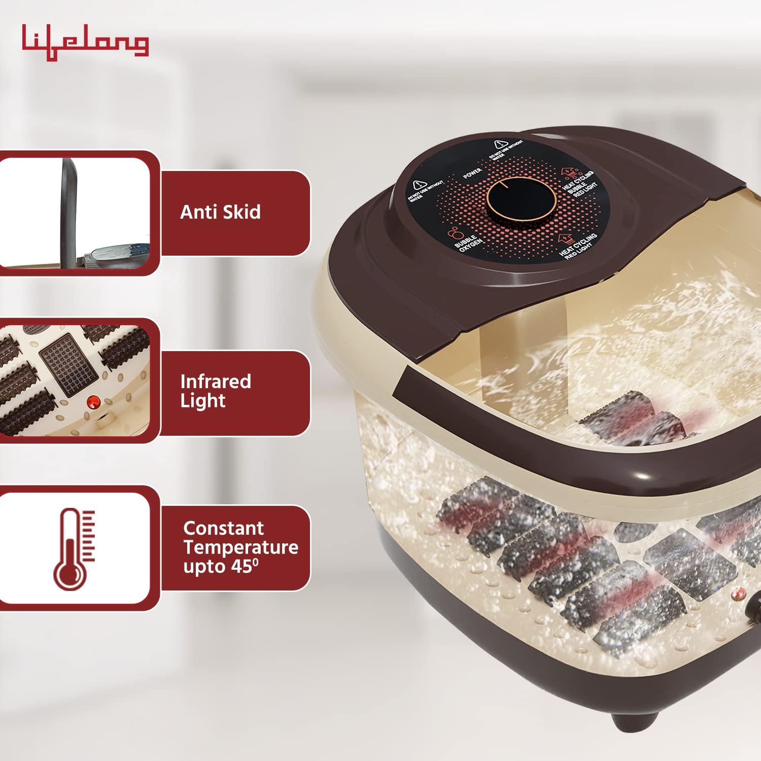 Lifelong Lifelong Foot Spa Massager Machine for Pain Relief - Leg Massager for Home with 12 Rollers with Water Heating Function, Digital Panel, Bubble Bath for Pedicure Tub - Foot Care and Relaxation at Home