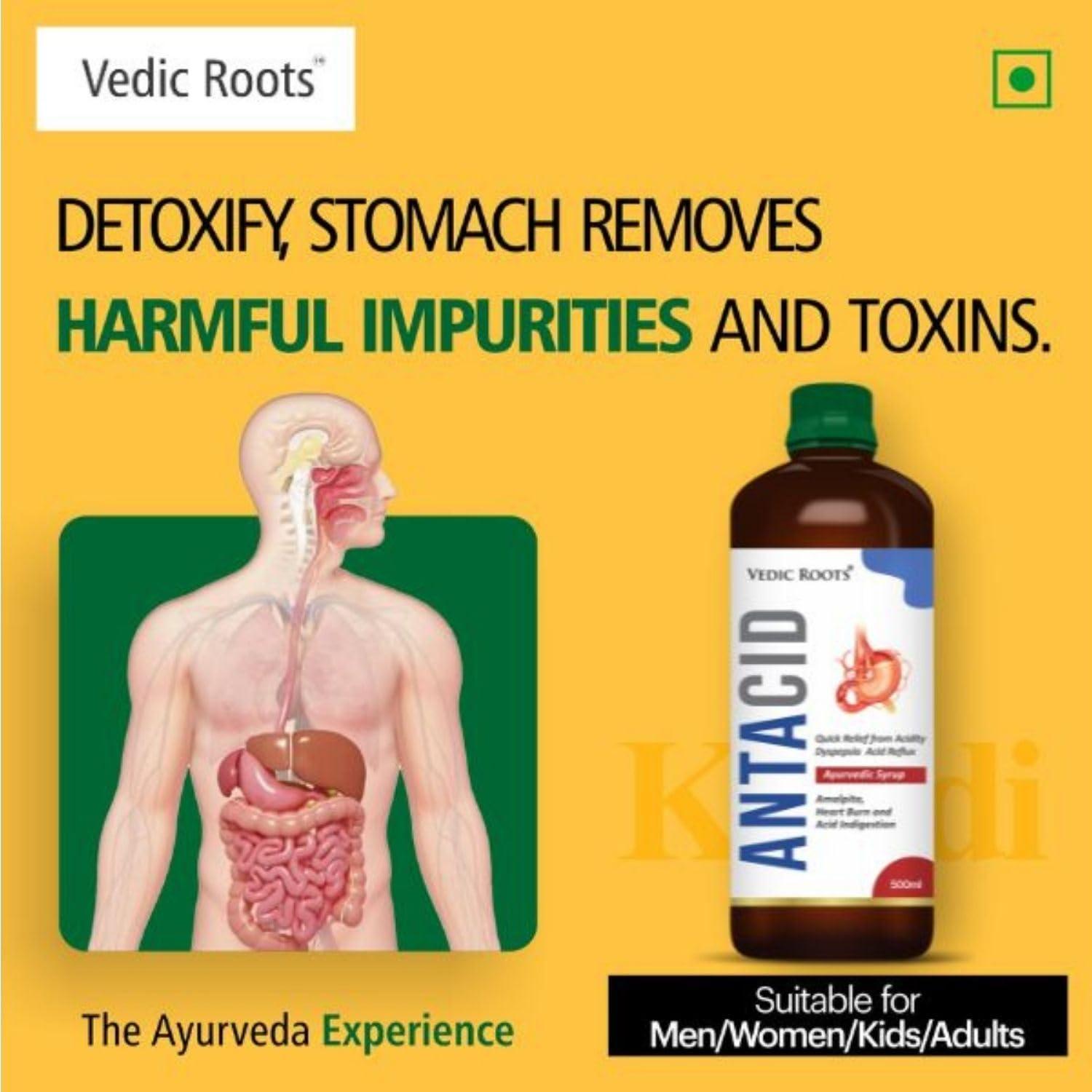 VEDIC ROOTS Vedic Roots Anatacid Gas Acidity Bloating Relief Syrup - 500 ML|Ayurvedic Digestive Appetizer Improves Digestion|Stomach Colon Gut Cleanser Syrup
